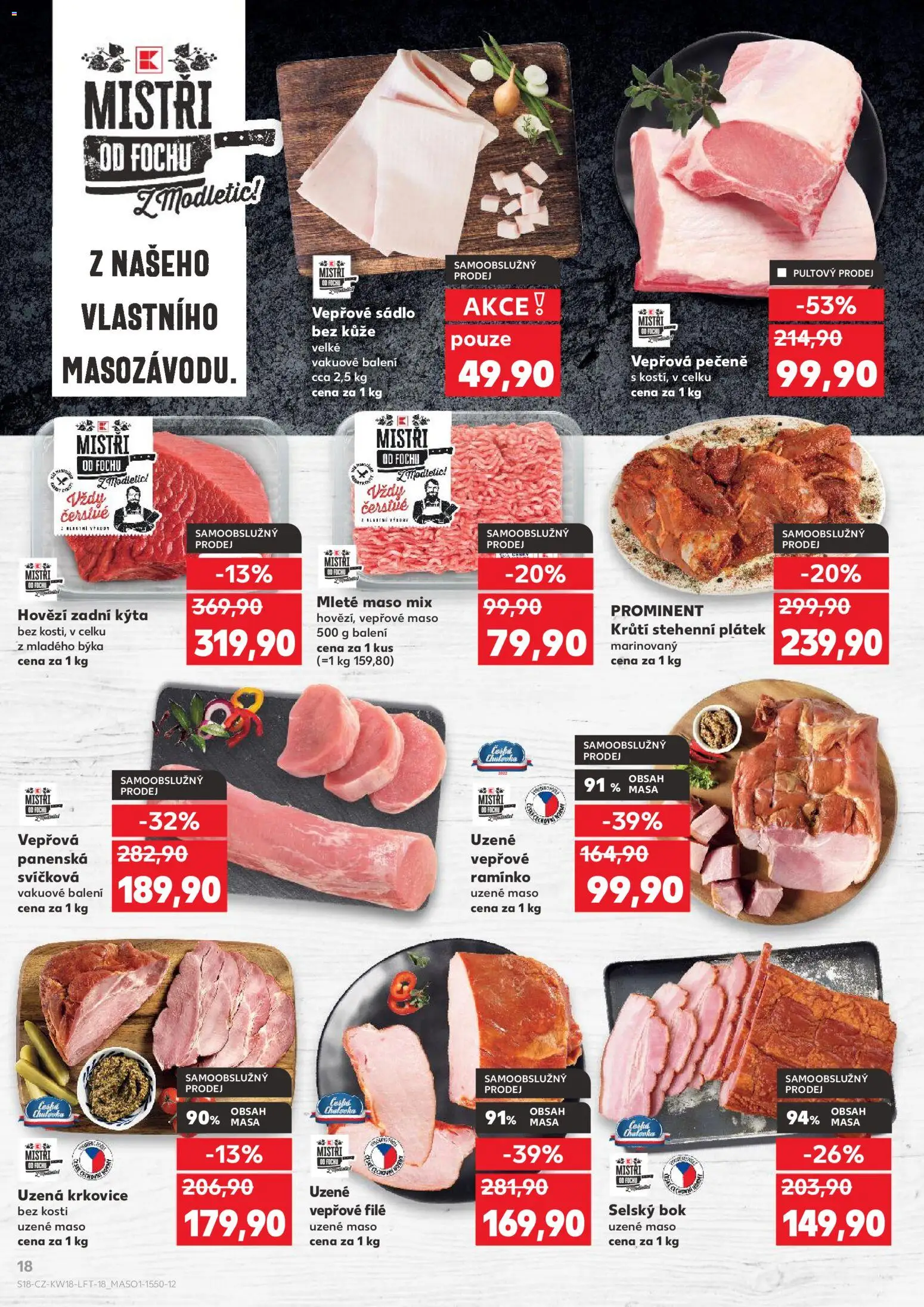 Kaufland leták - Praha 8 od 29.04.2026 | Strana: 18 | Produkty: Krůtí stehenní plátek, Uzené vepřové ramínko, Maso, Kýta