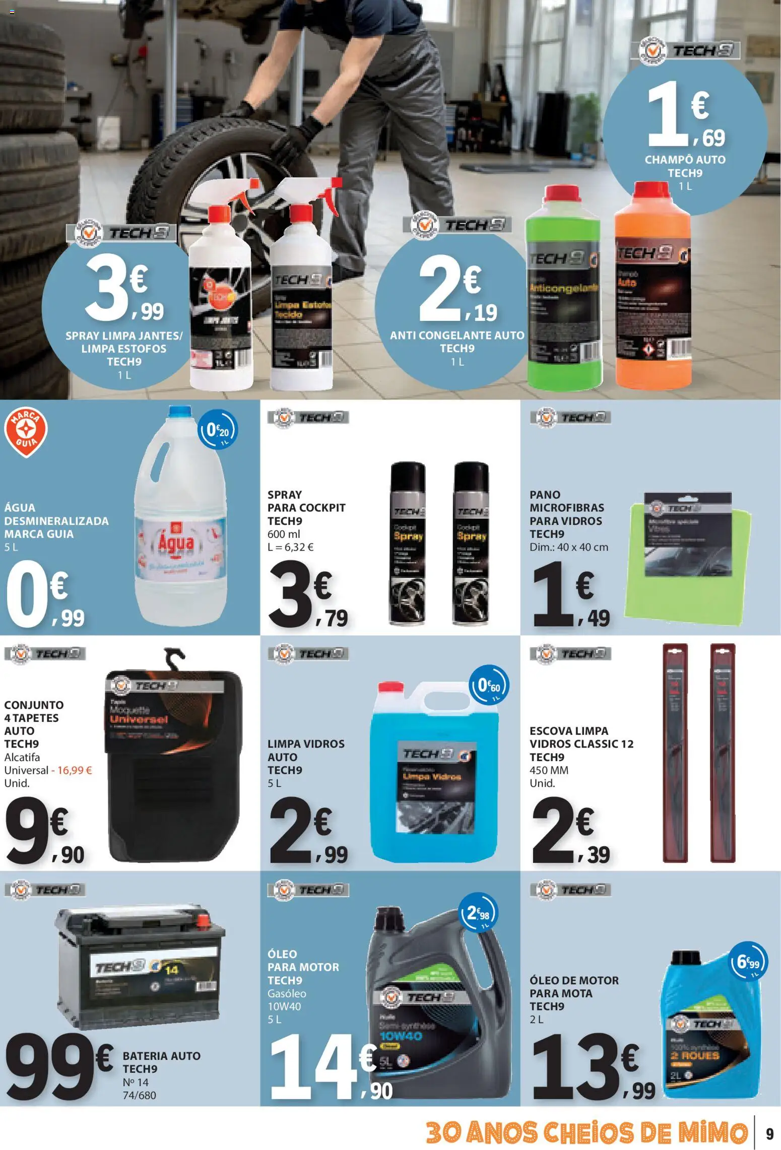 E.Leclerc Não Alimentar │ válido de 12.02.2026 | Página: 9 | Produtos: Agua, Limpa vidros, Bateria, Óleo