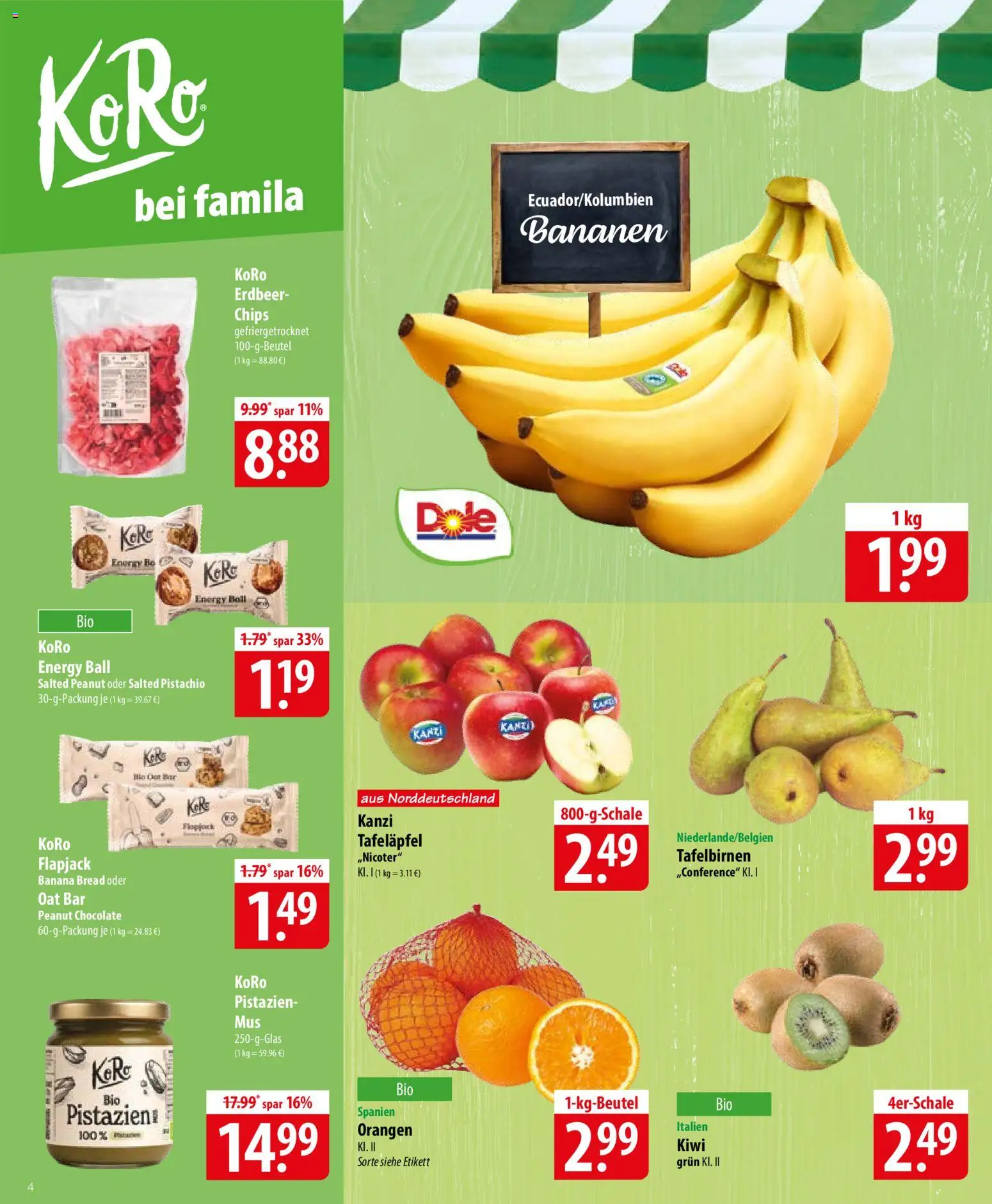 Famila Prospekt 	 – gültig ab 27.04.2026 | Seite: 4 | Produkte: Energy, Orangen, Pistazien, Kiwi