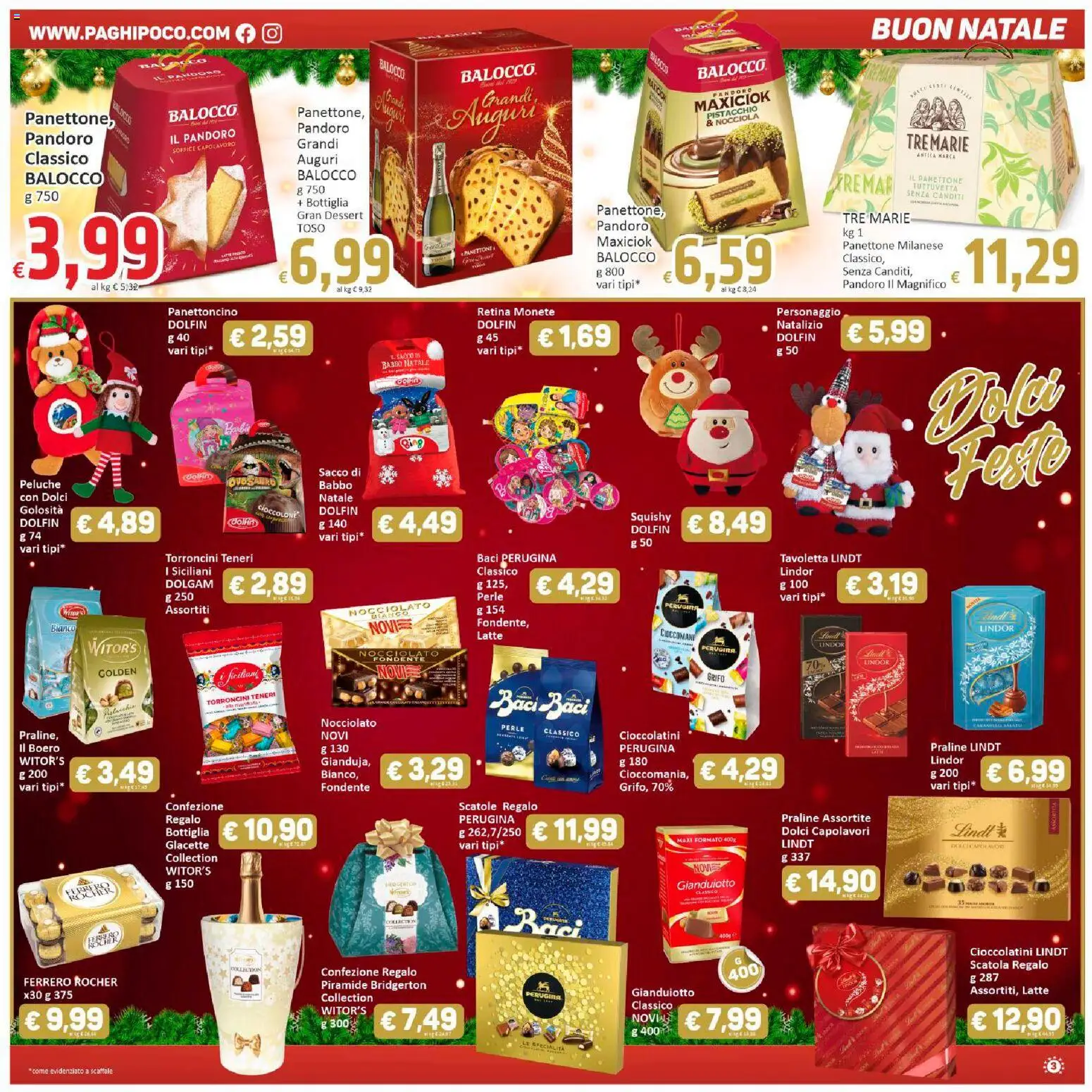 Volantino Paghi Poco del 11.12.2025 | Pagina: 3 | Prodotti: Pandoro, Torroncini, Bottiglia, Scatola