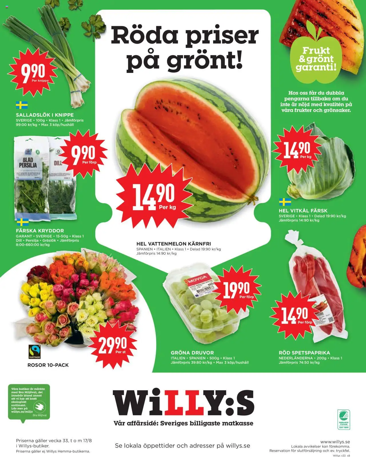 Willys reklamblad aktuell från 11.08.2025 | Sida: 8 | Produkter: Gräslök, Vattenmelon, Salladslök, Persilja