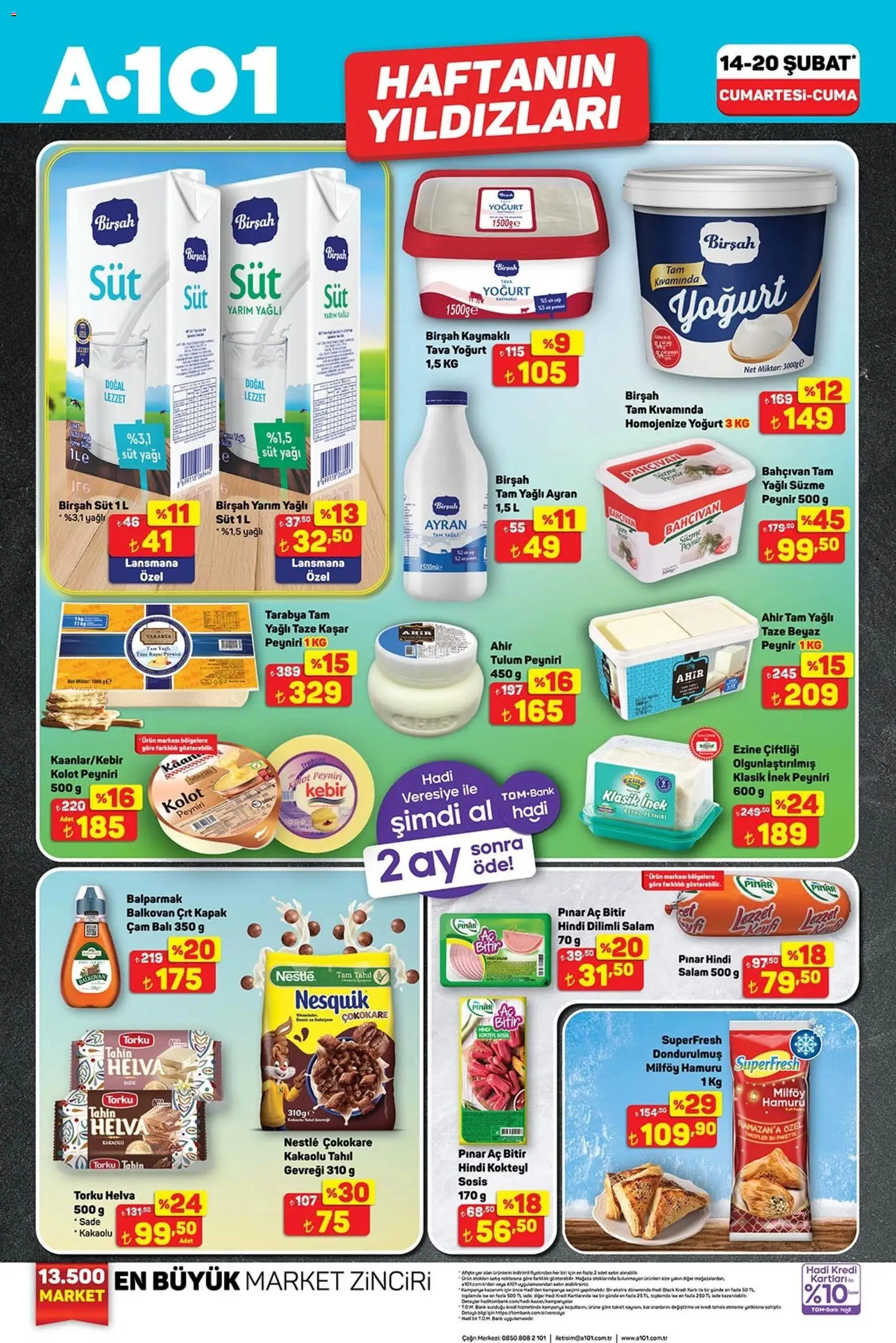 A101 Katalog - 14.02.2026 tarihinden itibaren geçerlidir | Sayfa: 2 | Ürünler: Süt, Salam, Tulum, Sosis