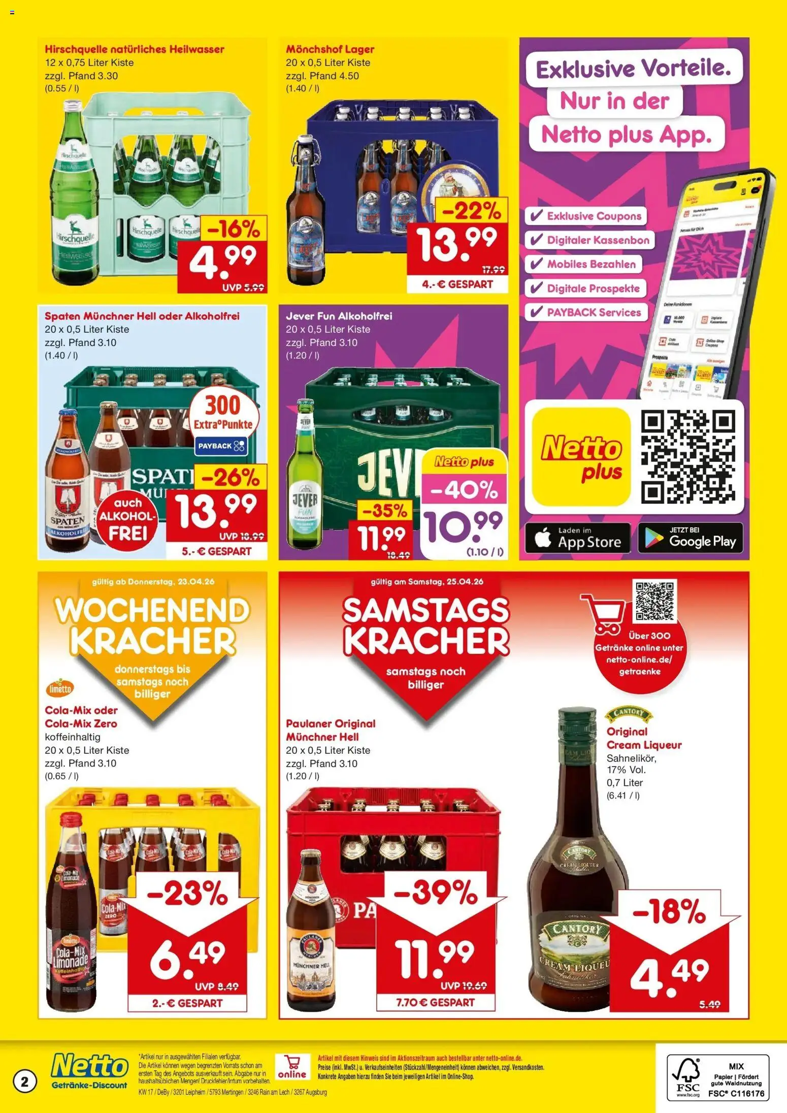 Netto Marken-Discount Prospekt Mertingen	 – gültig ab 20.04.2026 | Seite: 2 | Produkte: Monchshof, Limonade, Jever, Paulaner