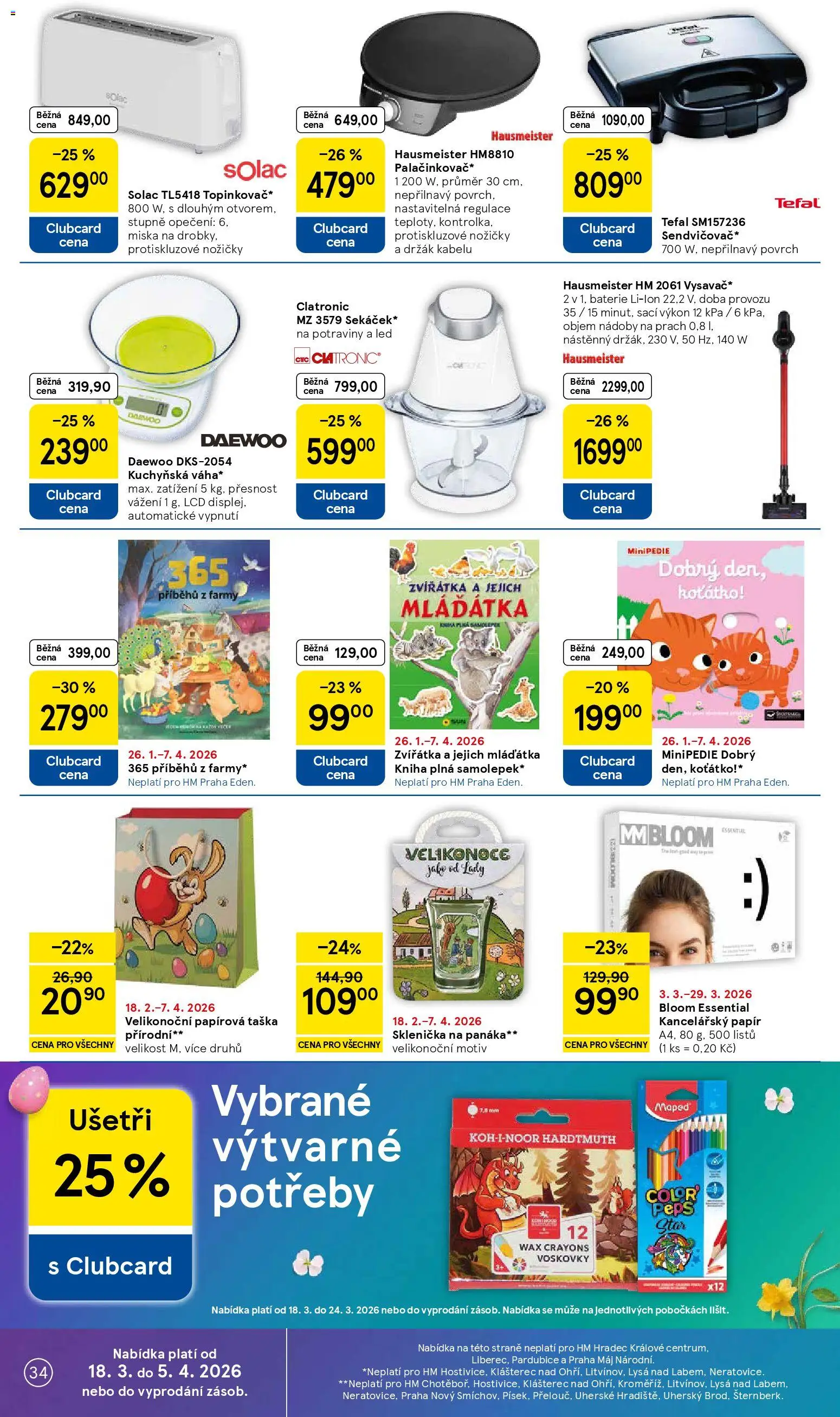 Tesco leták - Hypermarket od 18.03.2026 | Strana: 34 | Produkty: Kancelářský papír, Taška, Potraviny, LED