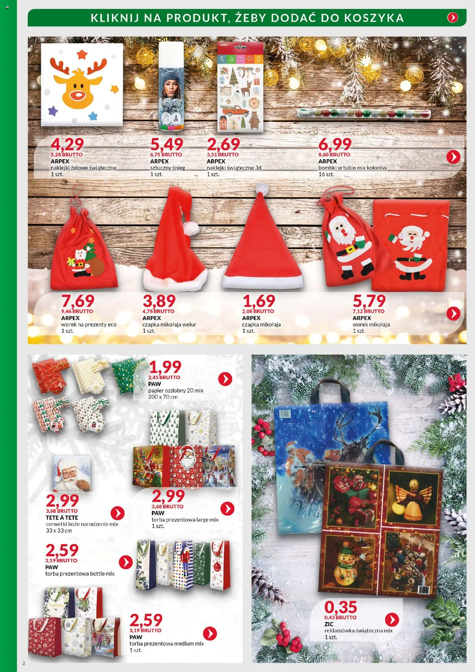 Eurocash Gazetka - Boże Narodzenie Sprzątanie od 03.11.2025 | Strona: 2 | Produkty: Czapka, Torba, Czapka mikołaja, Naklejki