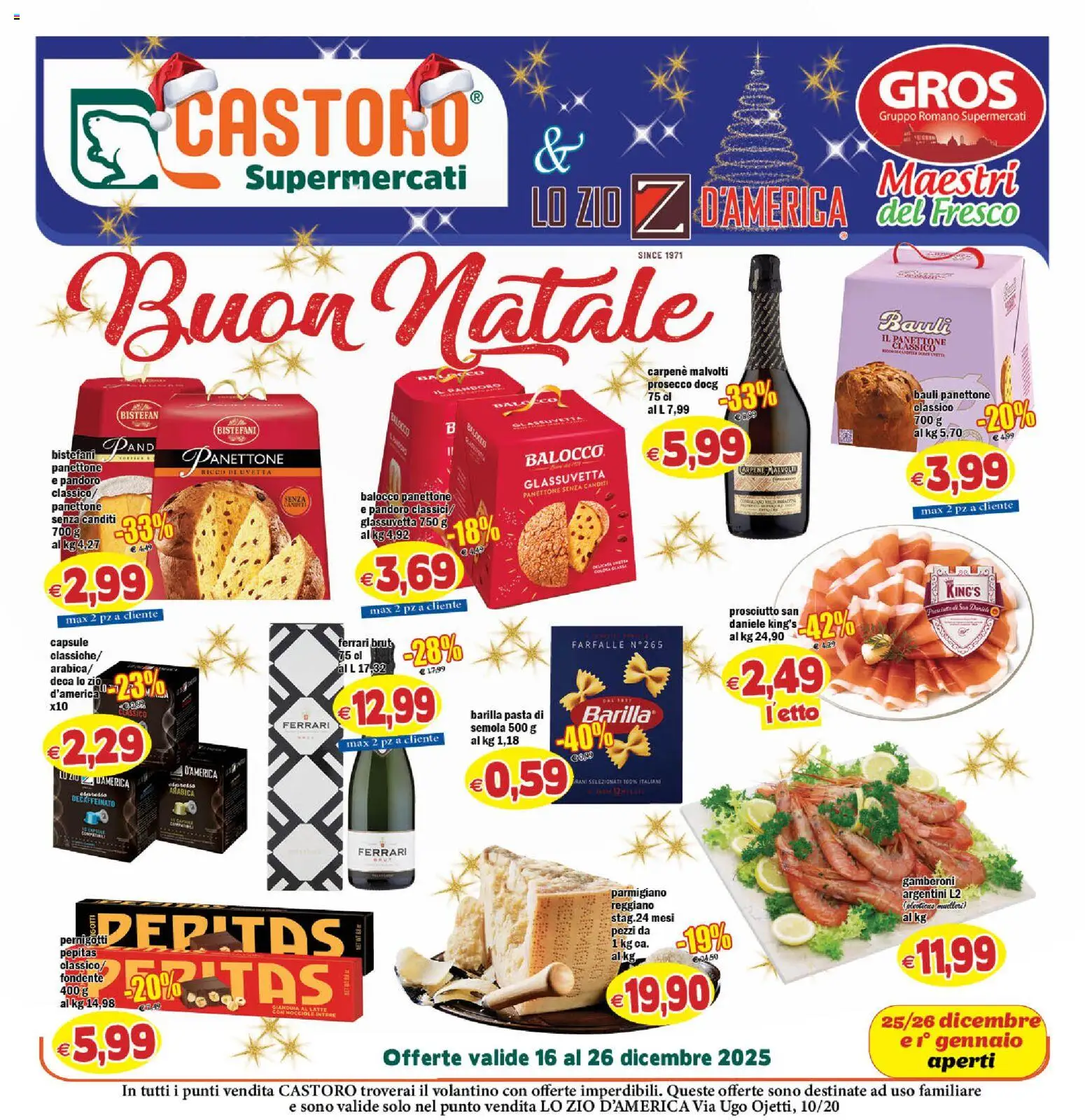 Volantino Il Castoro del 16.12.2025 | Pagina: 1 | Prodotti: Prosecco, Prosciutto, Pandoro, Parmigiano