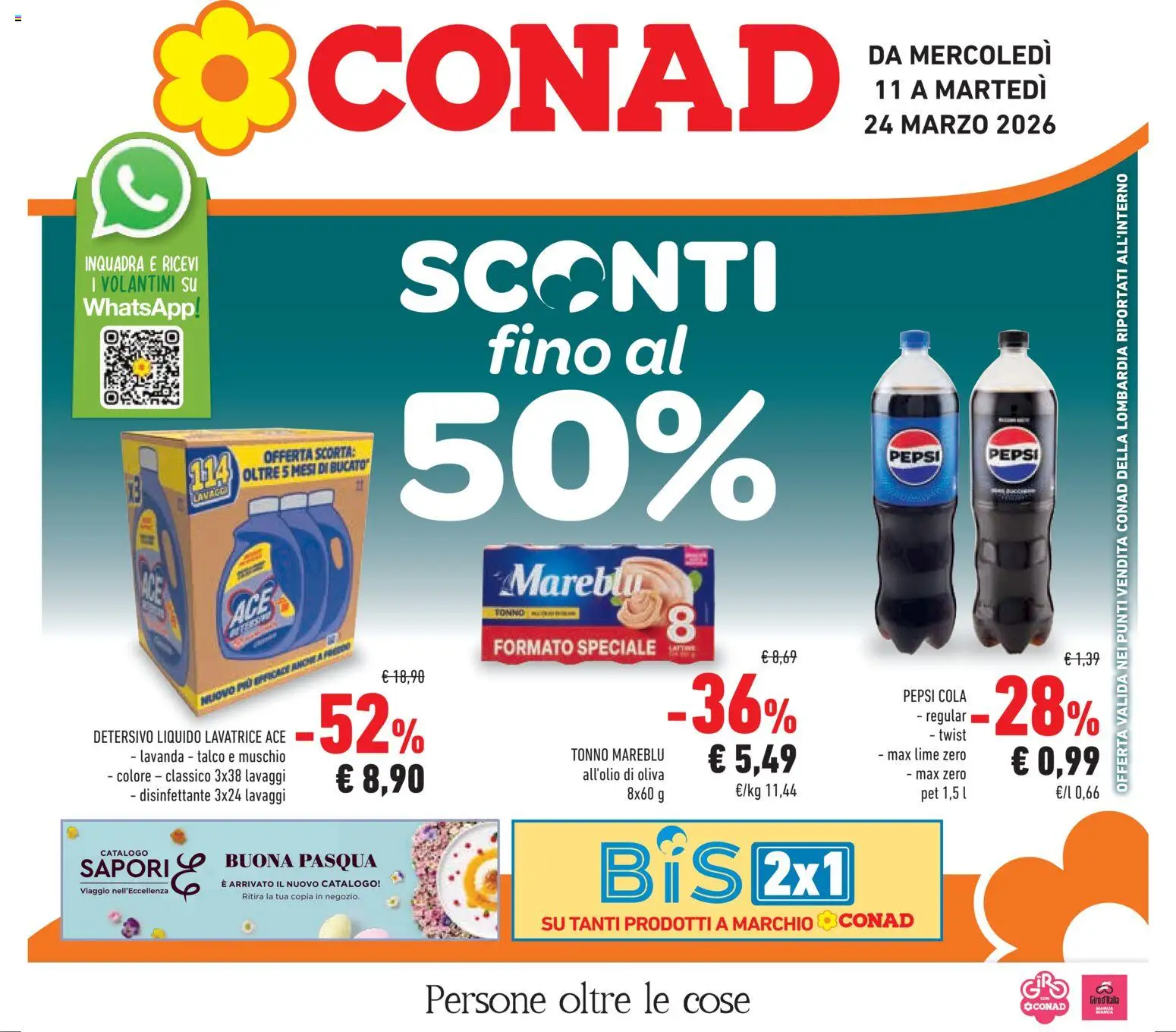 Volantino Conad del 11.03.2026 | Pagina: 1 | Prodotti: Talco, Lime, Tonno, Pepsi