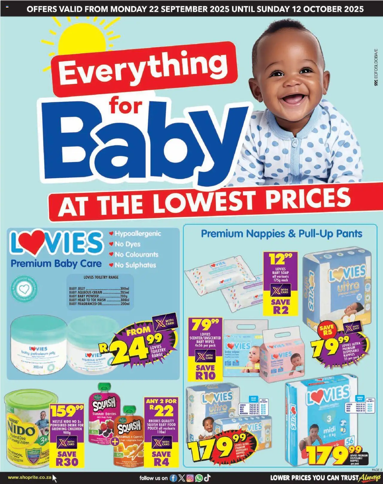 New Shoprite catalogue – valid from 22.09.2025 | Page: 5 | Products: Pants, Oil, Soap, Baby food