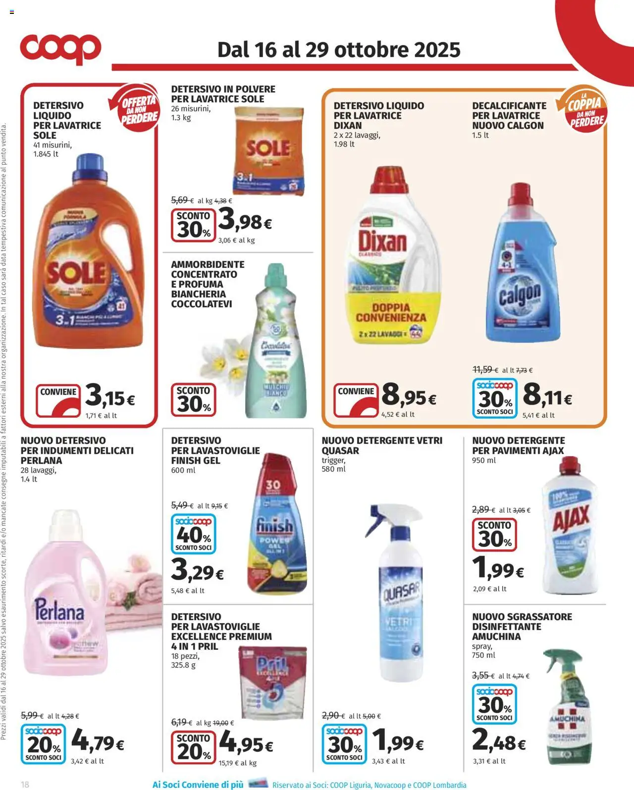 Volantino COOP del 16.10.2025 | Pagina: 18 | Prodotti: Detergente, Sgrassatore, Lavastoviglie, Data