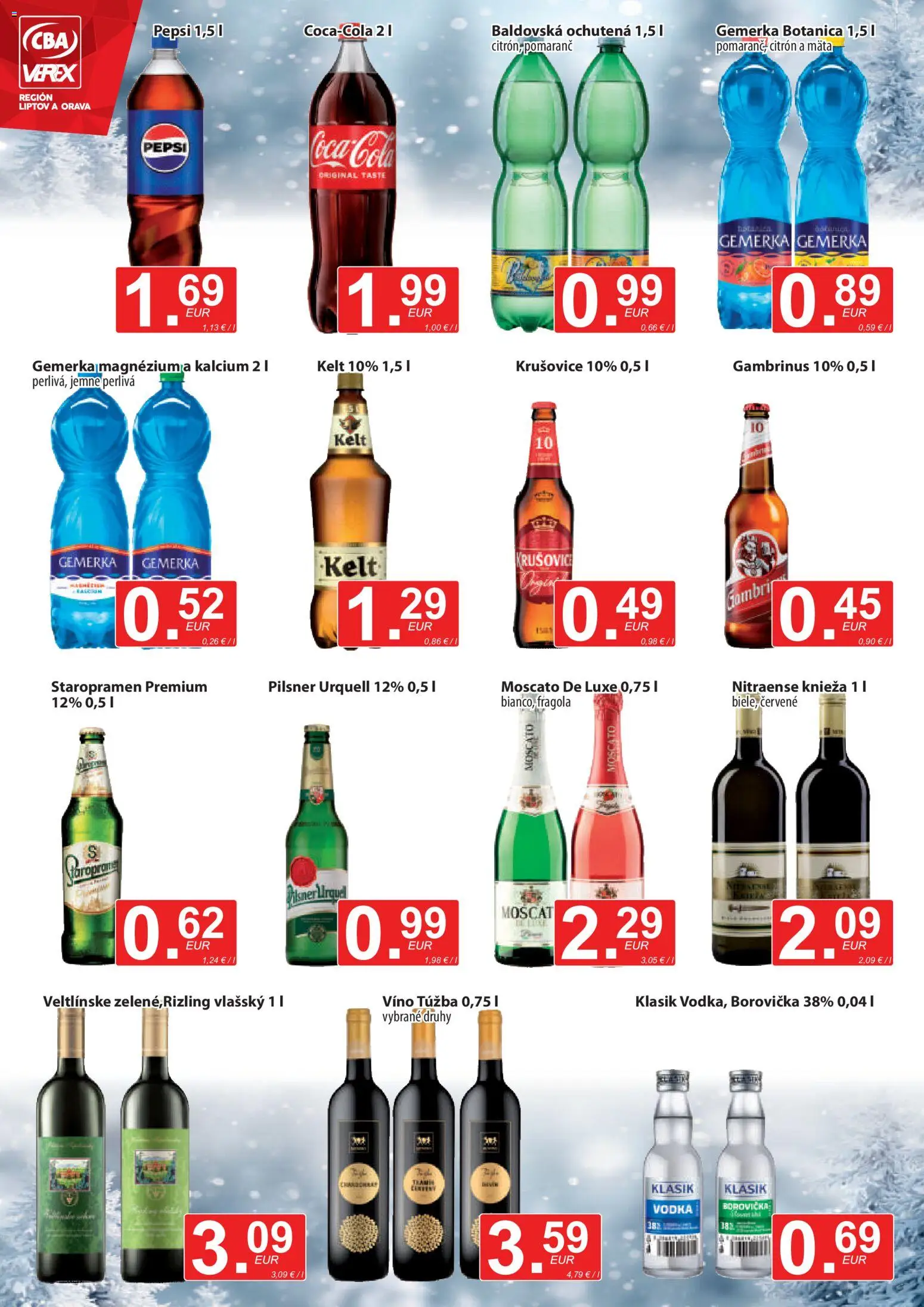 Nové CBA Verex akcie – leták je platný od 19.02.2026 | Strana: 10 | Produkty: Pilsner Urquell, Víno, Krušovice, Gemerka
