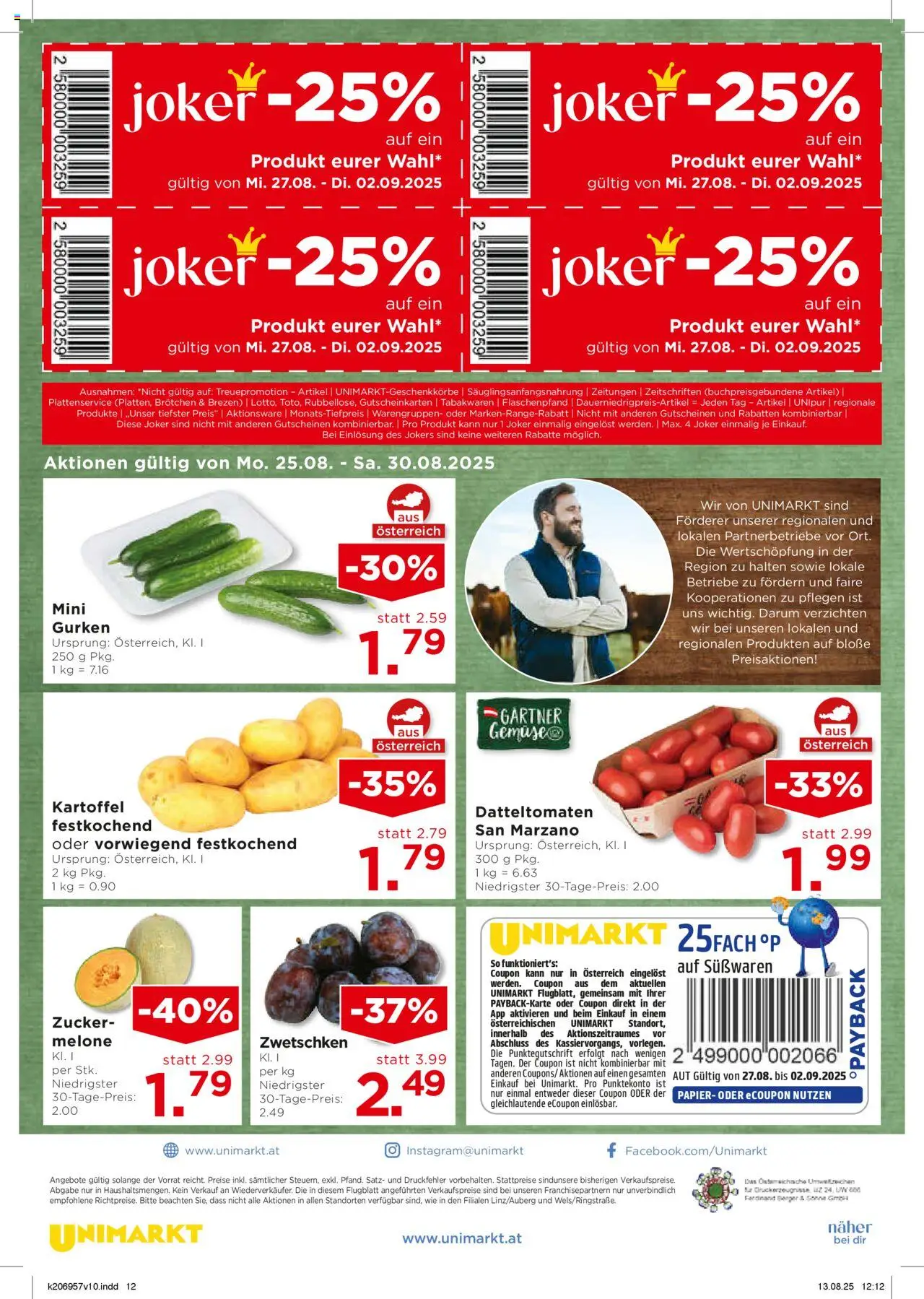 Unimarkt Süd gültig ab 27.08.2025 | Seite: 12 | Produkte: Gurken, Gemüse, Zucker, Melone