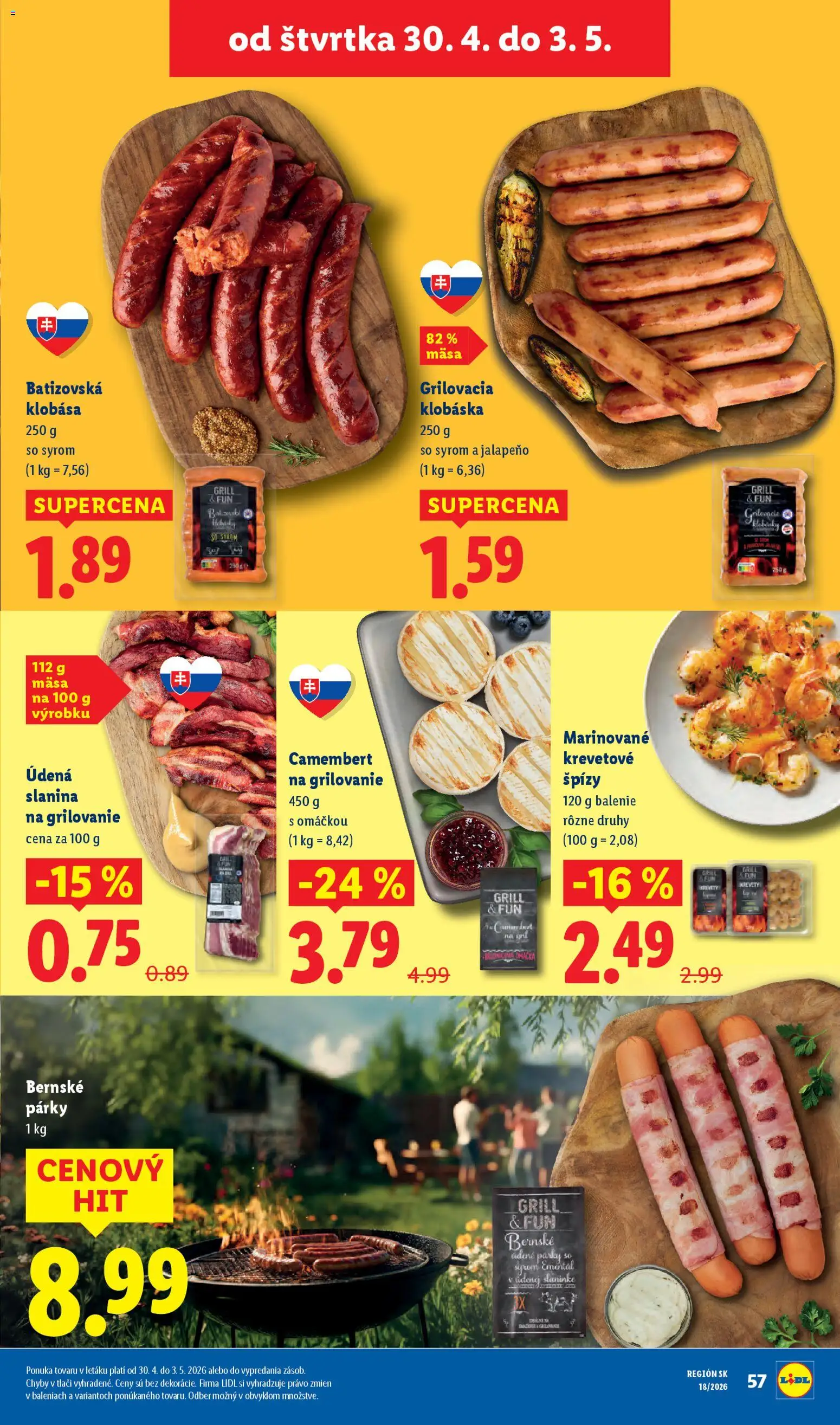 Nové Lidl akcie – leták je platný od 27.04.2026 | Strana: 56 | Produkty: Krevety, Slanina, Klobása, Párky