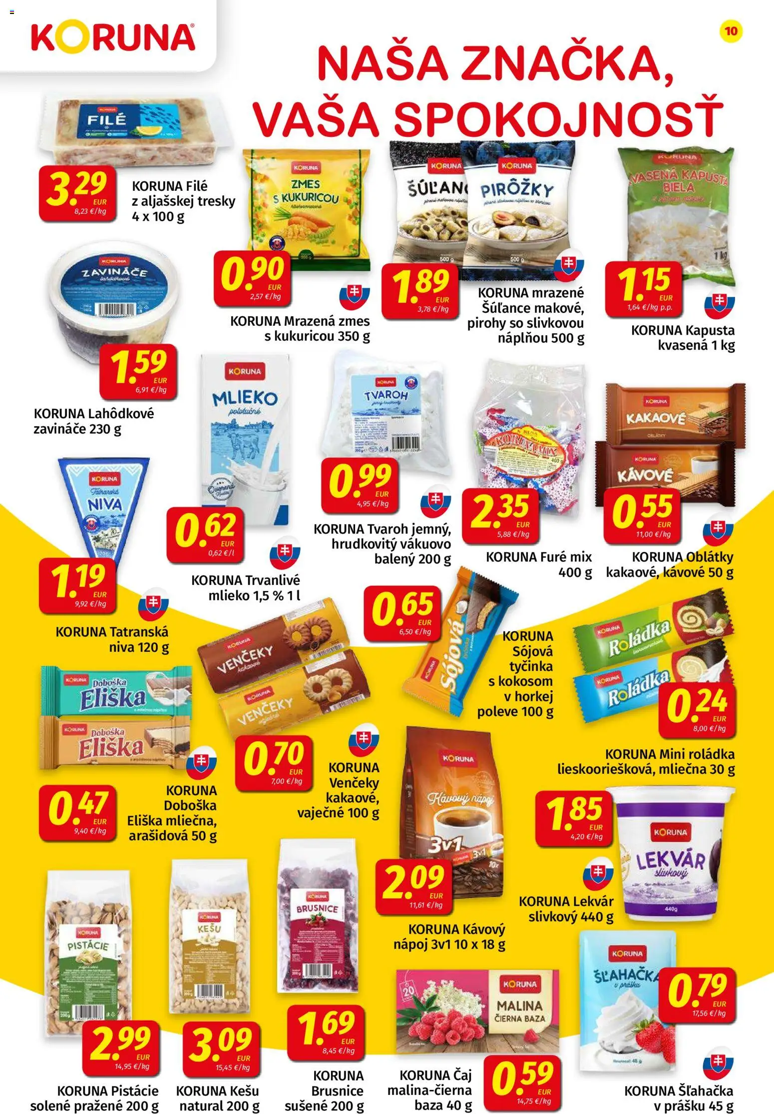 Nové Koruna akcie – leták je platný od 06.03.2026 | Strana: 10 | Produkty: Kapusta, Mlieko, Pirohy, Čaj