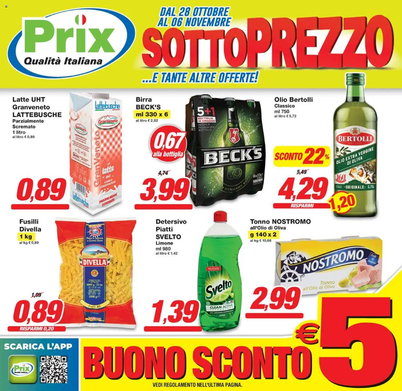 Volantino Prix del 28.10.2025 | Pagina: 1 | Prodotti: Limone, Olio, Tonno, Bottiglia