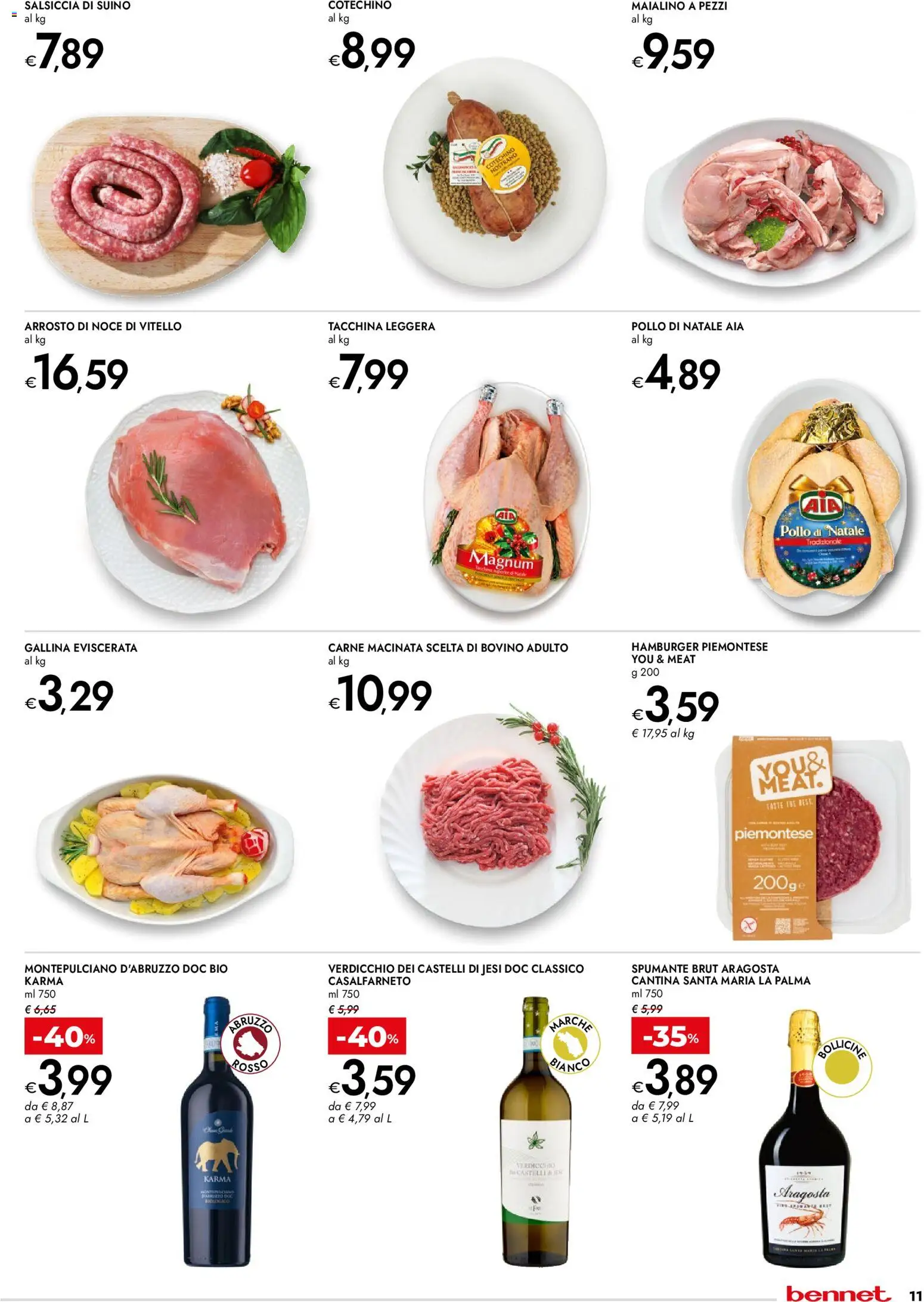 Volantino bennet del 18.12.2025 | Pagina: 11 | Prodotti: Arrosto, Pollo, Salsiccia, Cotechino