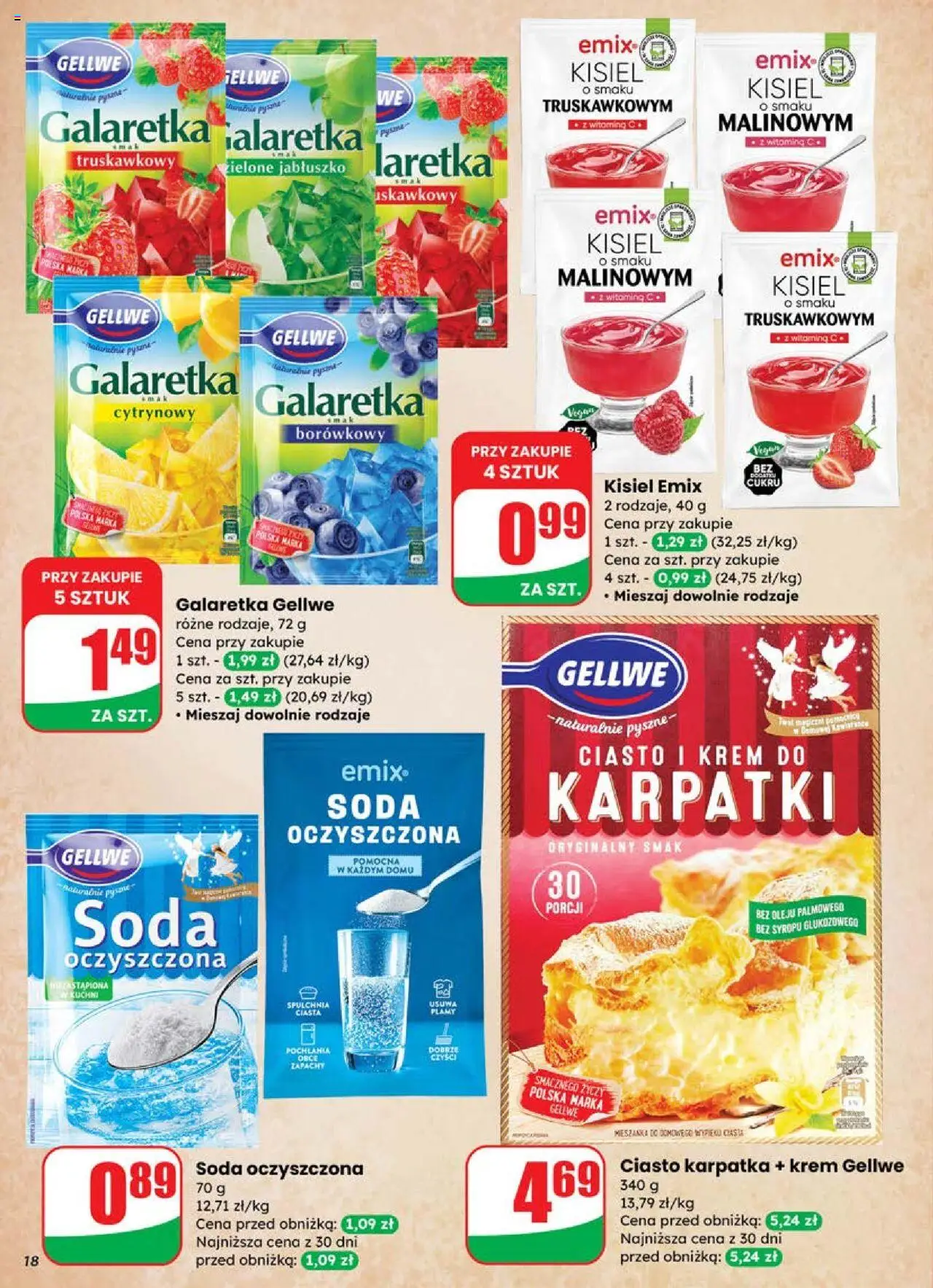 Dino Gazetka od 18.06.2025 | Strona: 18 | Produkty: Galaretka, Ciasto, Soda oczyszczona, Krem