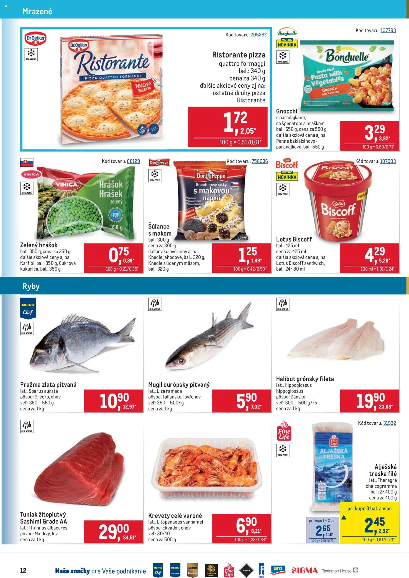 Nové Metro akcie – leták je platný od 08.04.2026 | Strana: 12 | Produkty: Penne, Tuniak, Ryby, Hrášok