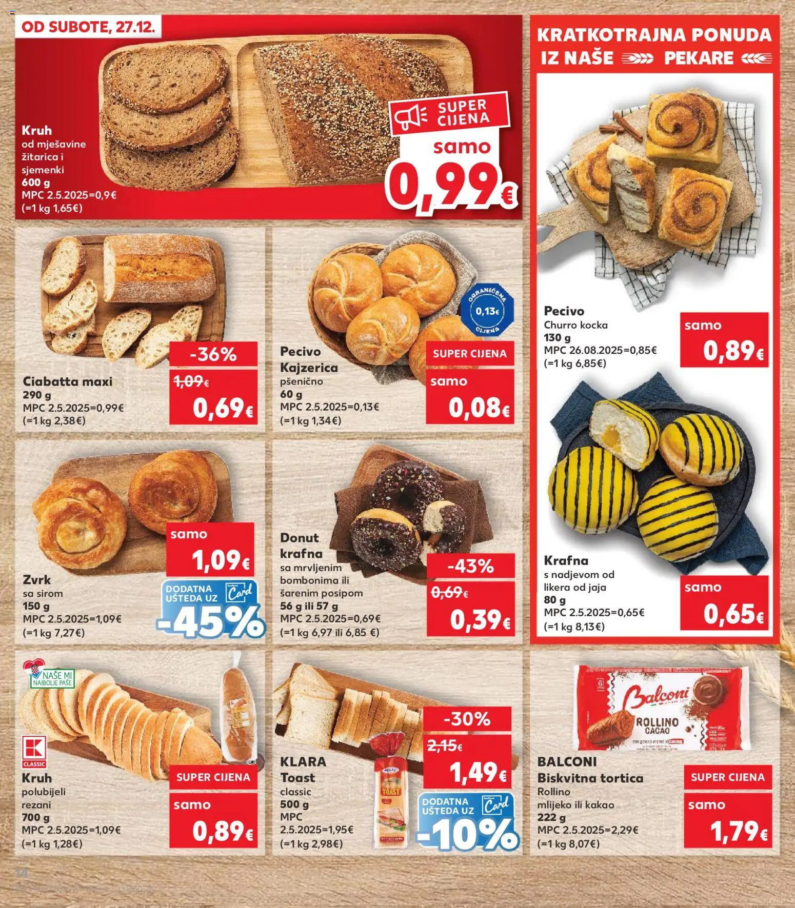 Kaufland katalog | vrijedi od 27.12.2025 | Stranica: 14 | Proizvodi: Mlijeko, Jaja, Kruh, Toast