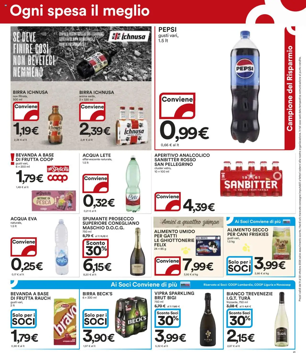 Volantino Ipercoop del 09.10.2025 | Pagina: 21 | Prodotti: Pesca, Data, Spumante, Pepsi