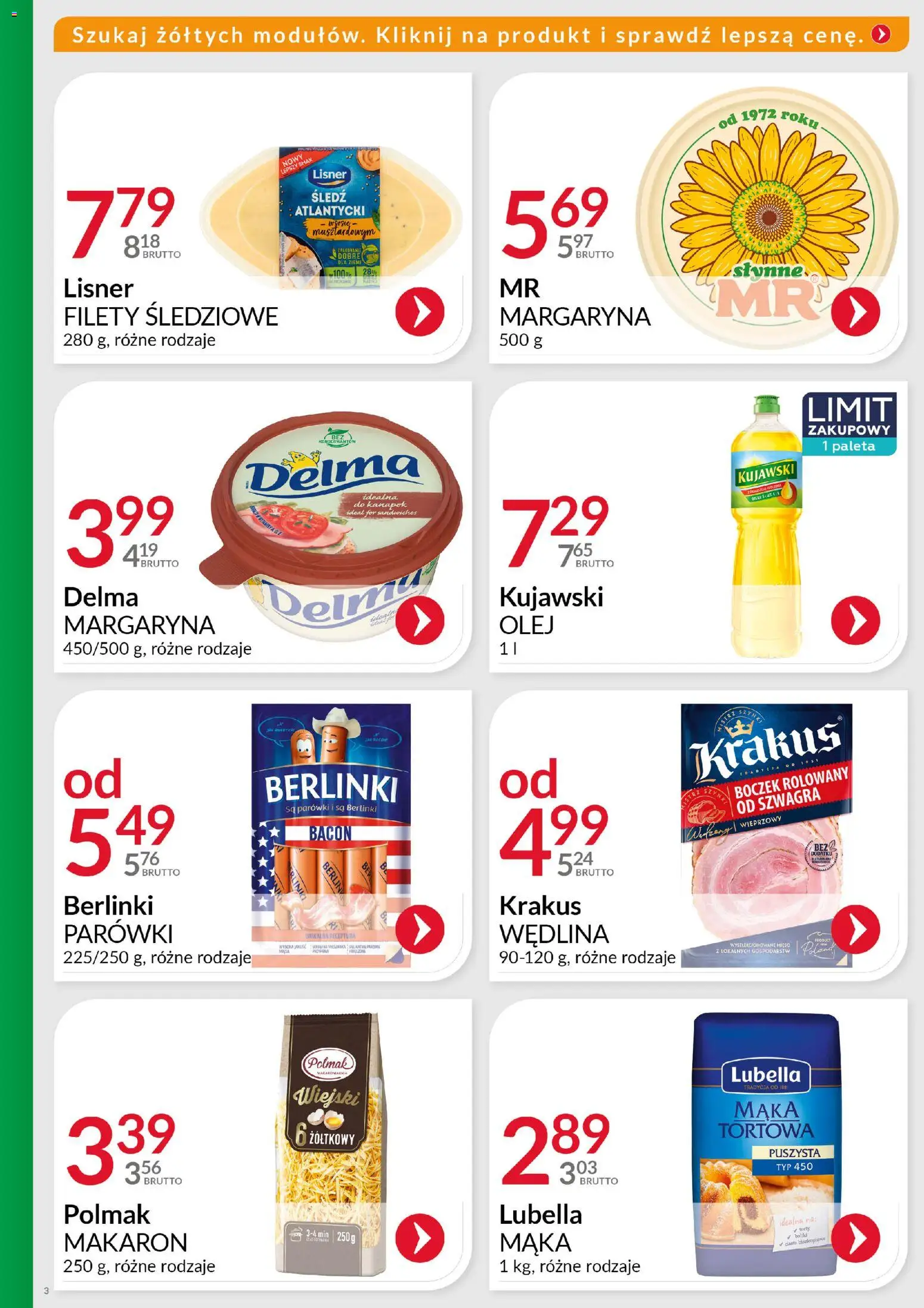 Eurocash Gazetka - Ofensywa Cenowa Spożywcza od 16.11.2025 | Strona: 3 | Produkty: Parówki, Boczek, Margaryna, Olej