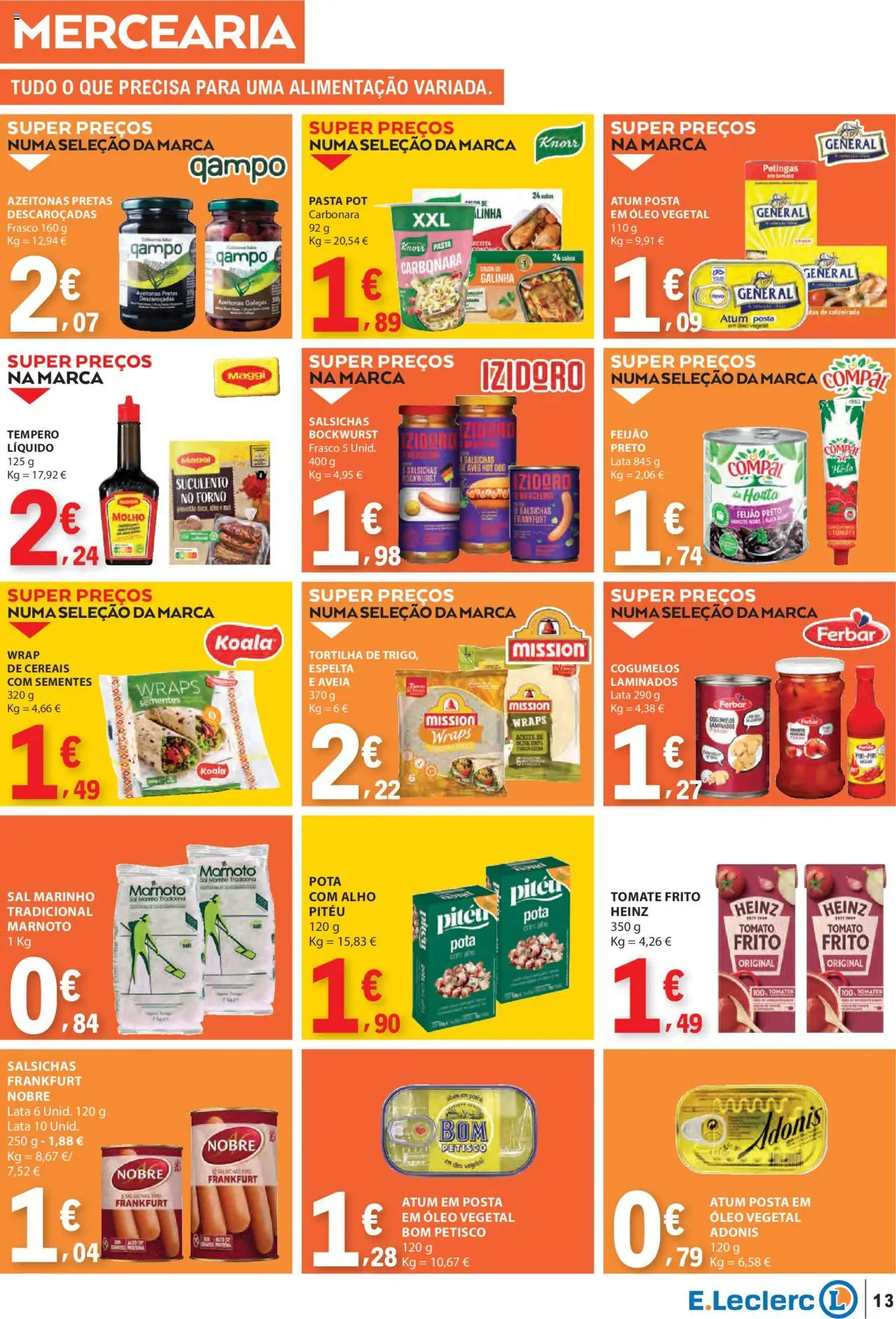 E.Leclerc folheto │ válido de 21.08.2025 | Página: 13 | Produtos: Aveia, Sal, Óleo, Tomate