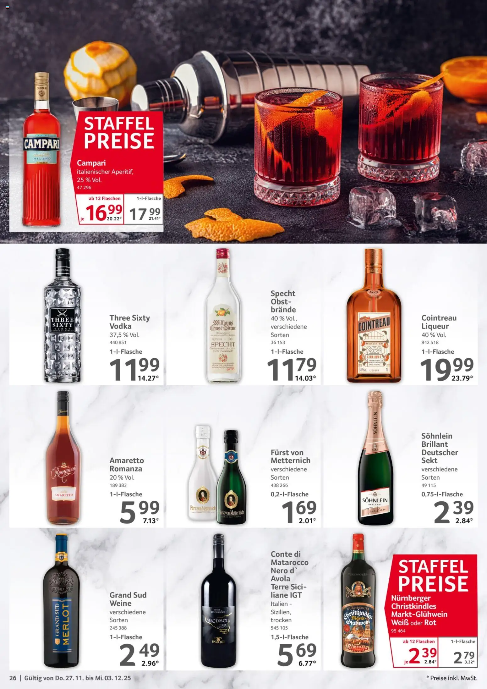 Selgros Prospekt 	 – gültig ab 27.11.2025 | Seite: 26 | Produkte: Sekt, Campari, Grand sud, Vodka