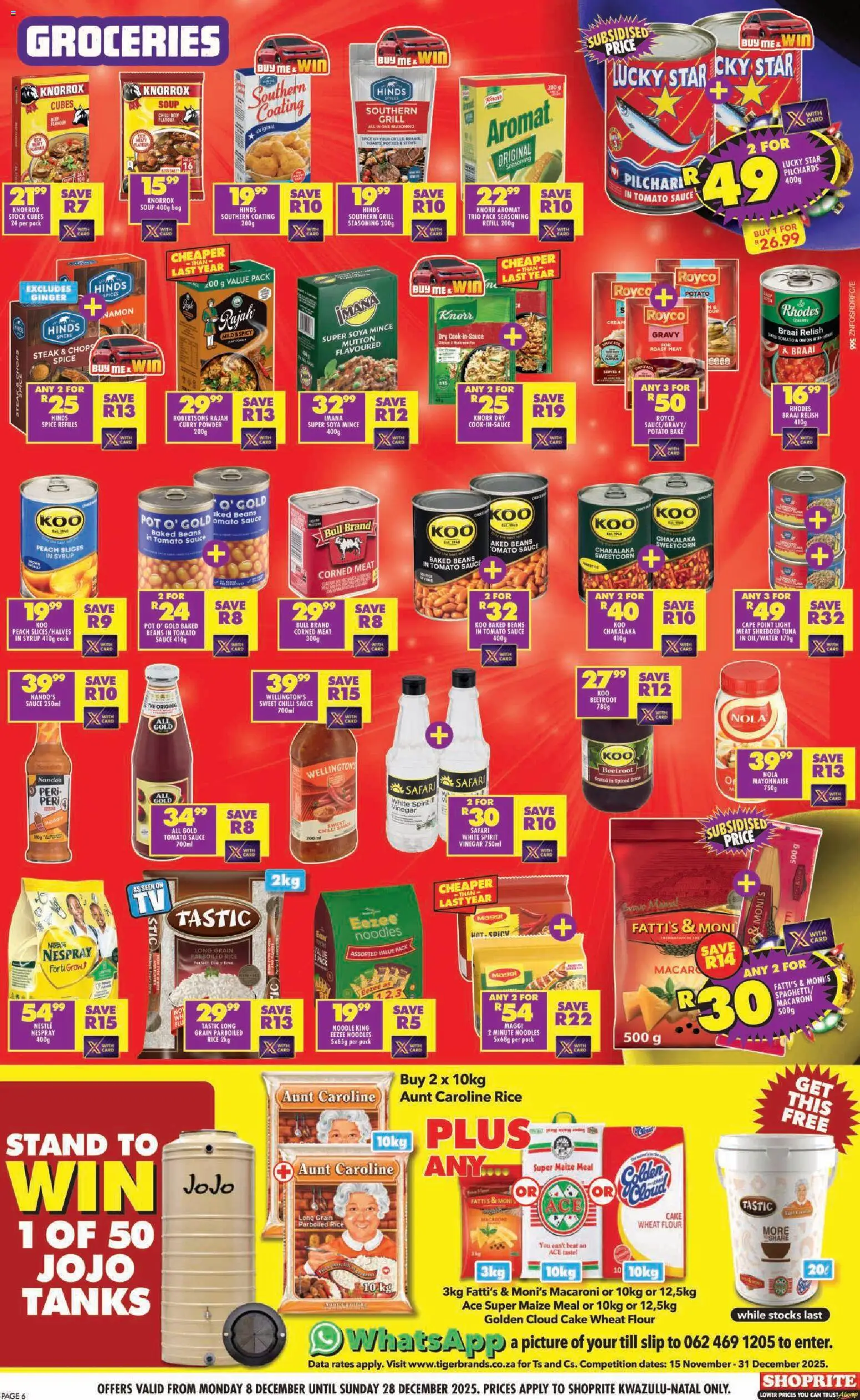 New Shoprite catalogue – valid from 08.12.2025 | Page: 6 | Products: Pilchards, Dates, Powder, Rice