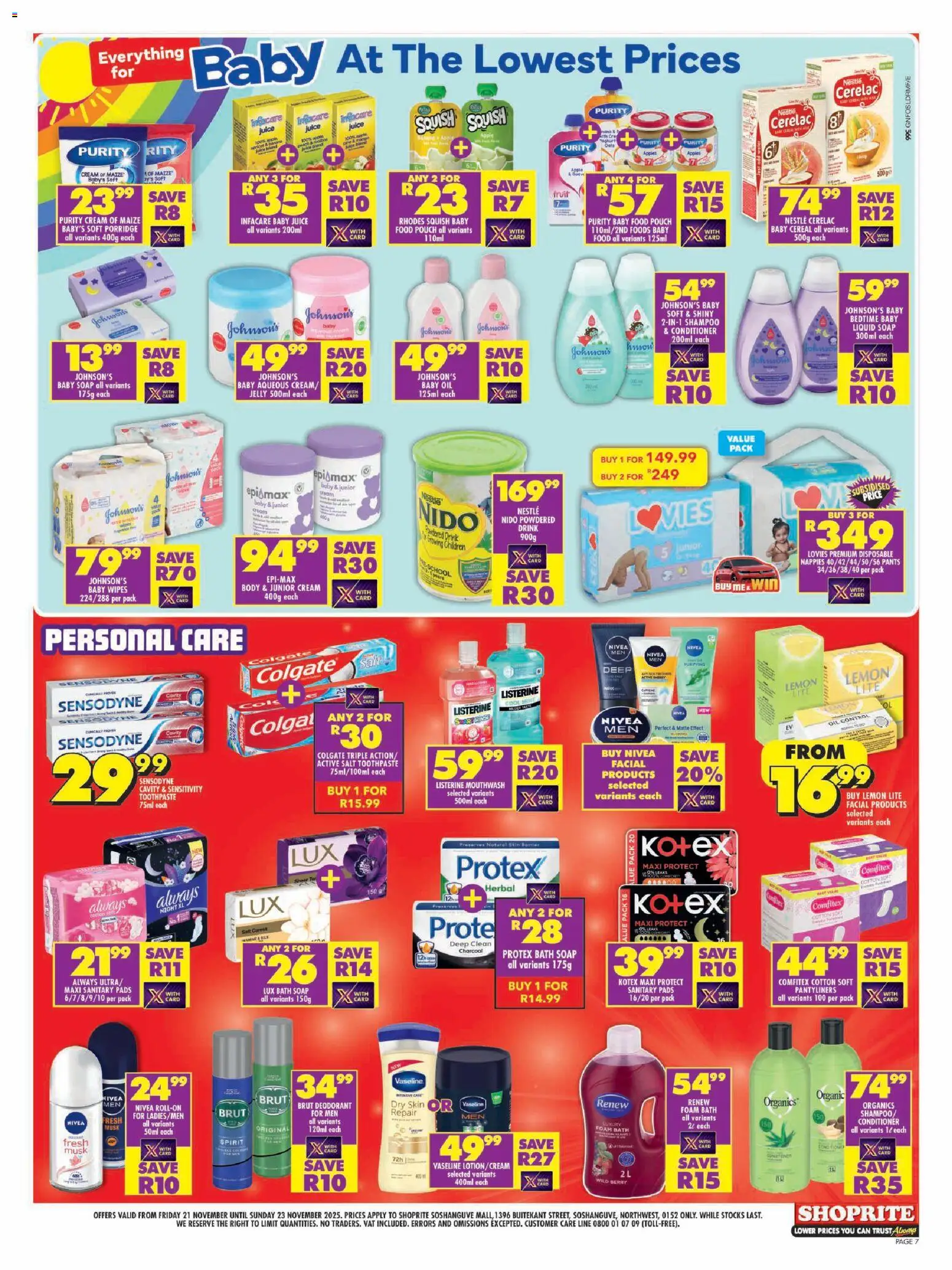 New Shoprite catalogue – valid from 21.11.2025 | Page: 7 | Products: Pads, Oil, Fruit, Salt