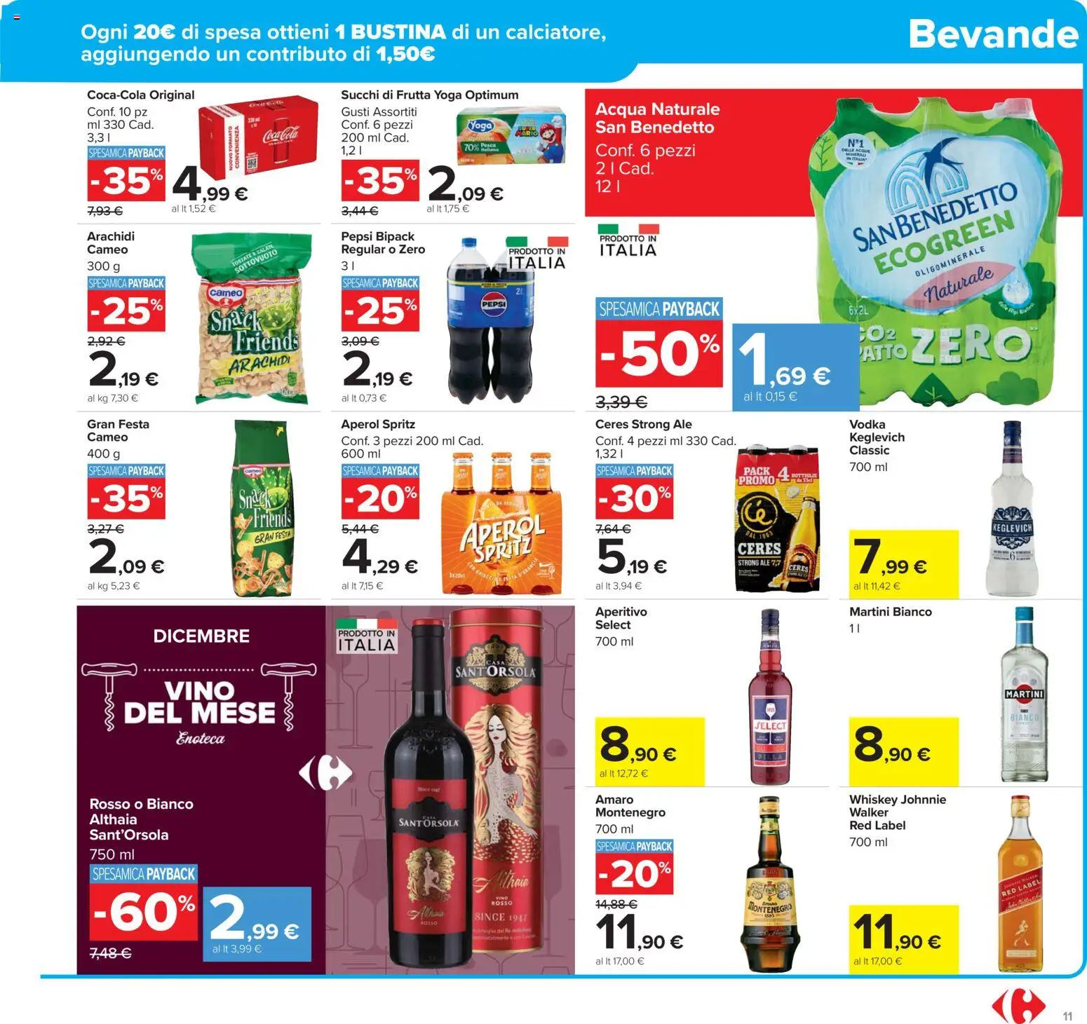 Volantino Carrefour del 02.12.2025 | Pagina: 11 | Prodotti: Acqua, Vino, Acqua naturale, Arachidi