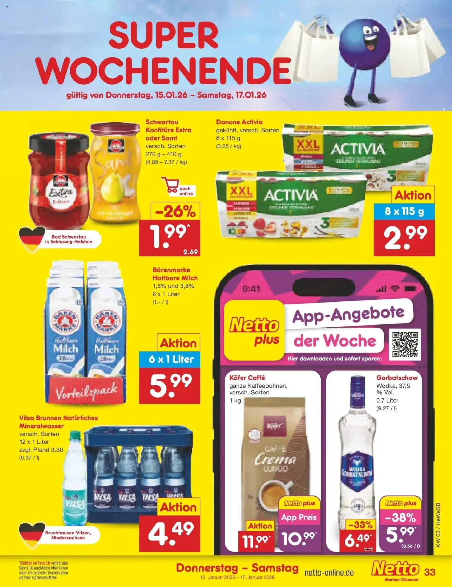 Netto Marken-Discount prospekt Hamburg	 – gültig ab 12.01.2026 | Seite: 37 | Produkte: Activia, Milch, Haltbare milch, Mineralwasser