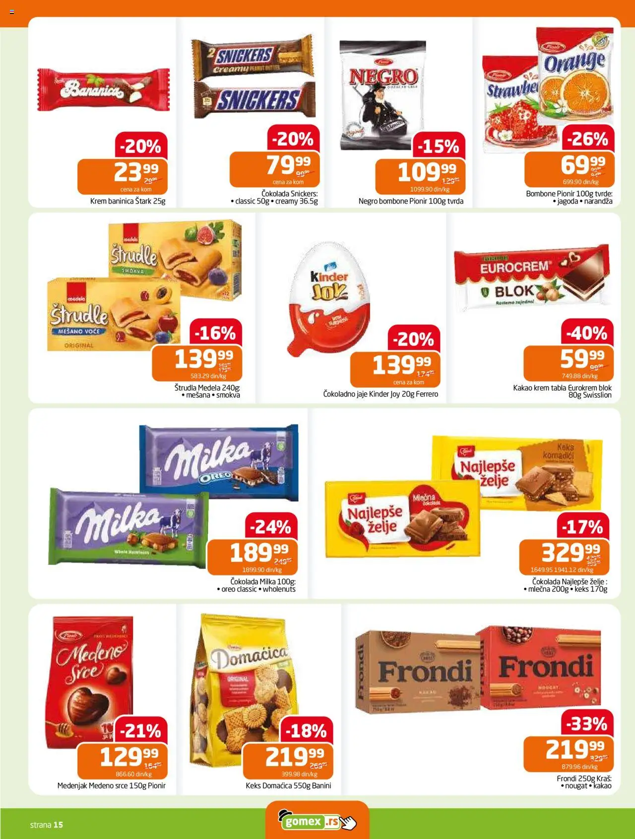 Gomex katalog - važi od 02.07.2025 | Strana: 15 | Proizvode: Bombone, Oreo, Eurocrem, Ferrero