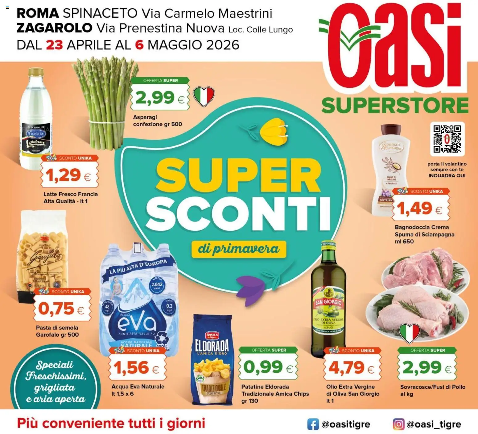 Volantino Oasi del 23.04.2026 | Pagina: 1 | Prodotti: Crema, Acqua, Olio extra vergine, Acqua minerale