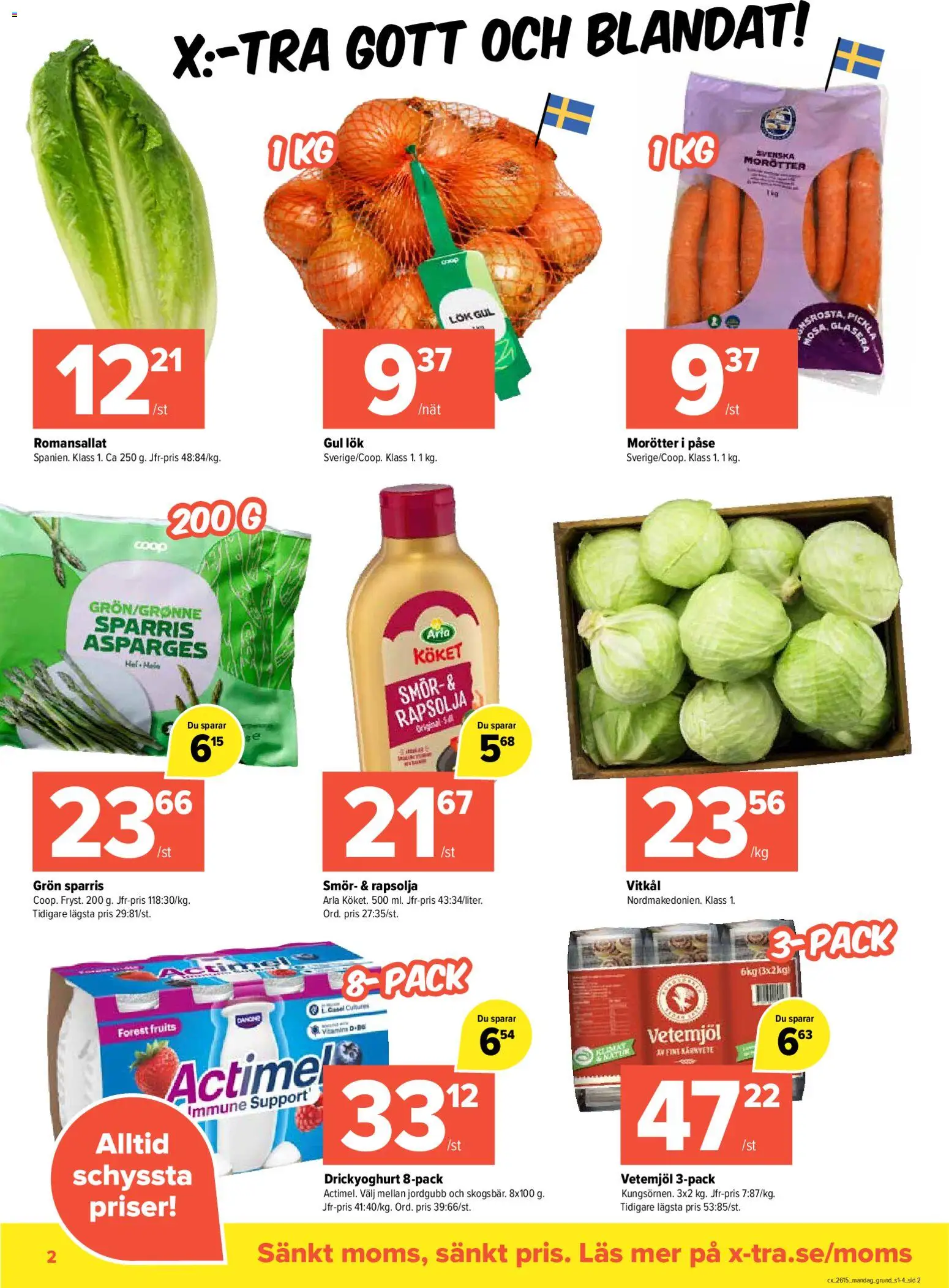 Coop X:-TRA reklamblad aktuell från 07.04.2026 | Sida: 2 | Produkter: Vitkål, Smör, Rapsolja, Sparris