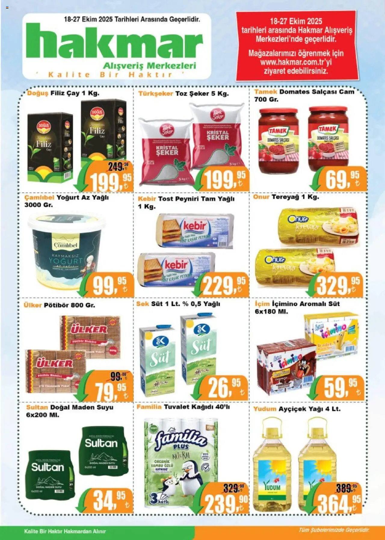 Hakmar Katalog - 18.10.2025 tarihinden itibaren geçerlidir | Sayfa: 1 | Ürünler: Tereyağı, Yoğurt, Maden suyu, Bisküvi