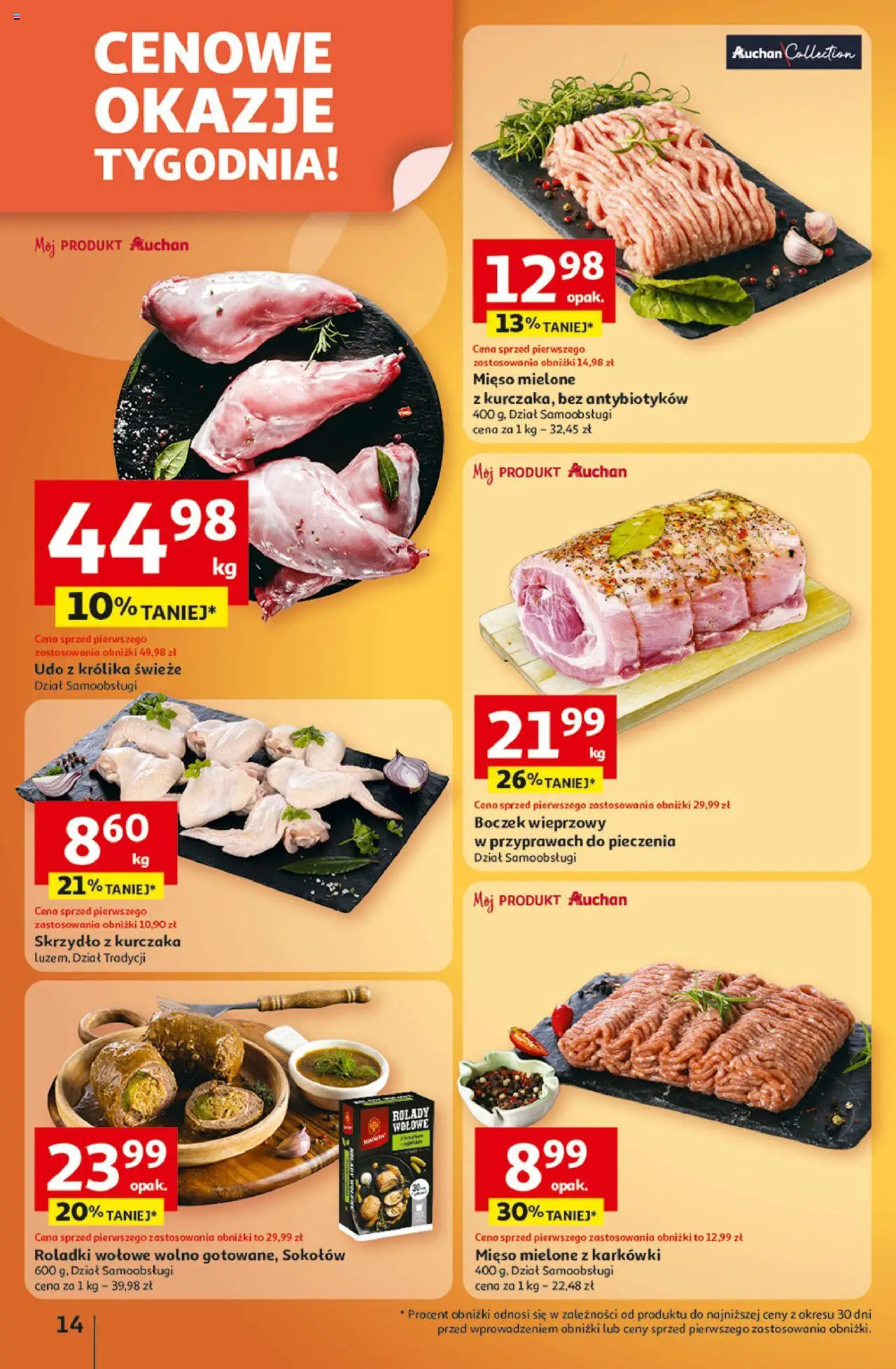 Auchan Gazetka - Wielkie przeboje cenowe Hipermarket od 09.10.2025 | Strona: 14 | Produkty: Mięso, Boczek wieprzowy, Mięso mielone, Boczek
