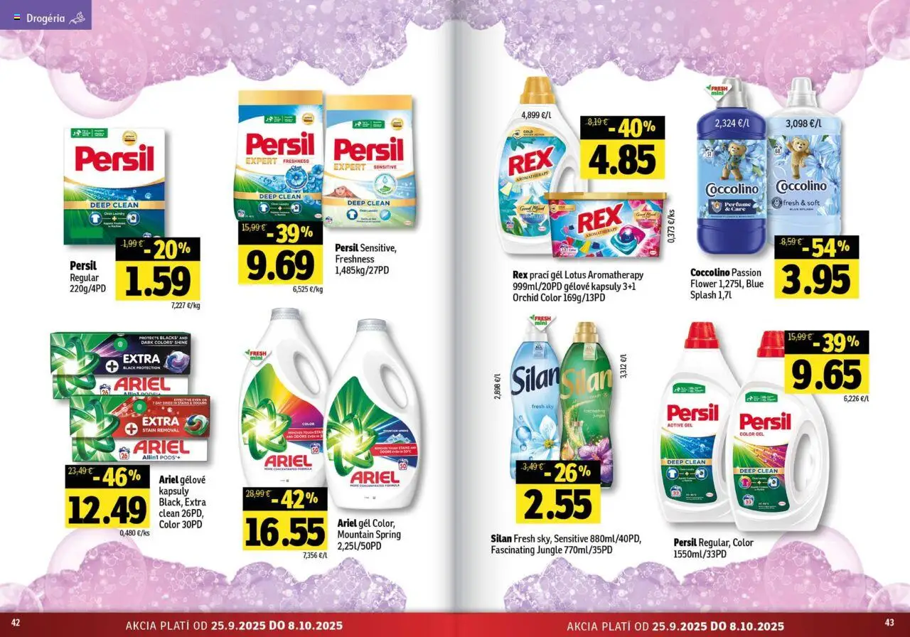 Nové Fresh akcie – leták je platný od 25.09.2025 | Strana: 22 | Produkty: Persil, Silan, Ariel, Coccolino