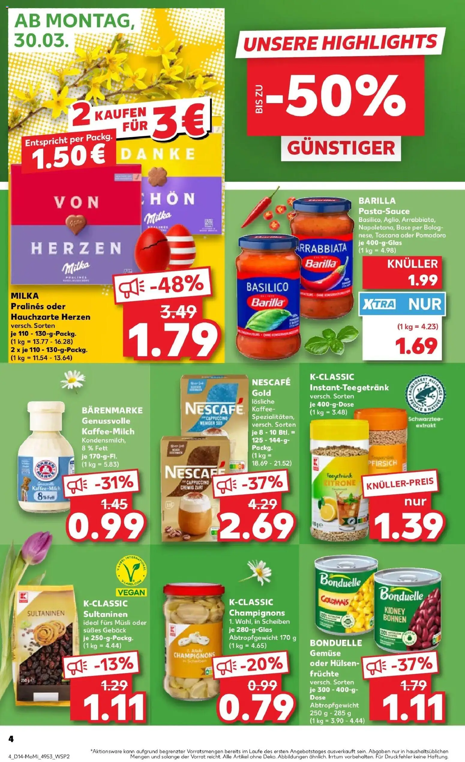 Kaufland Prospekt Herne	 – gültig ab 30.03.2026 | Seite: 4 | Produkte: Nescafe, Gemüse, Pfirsich, Pasta