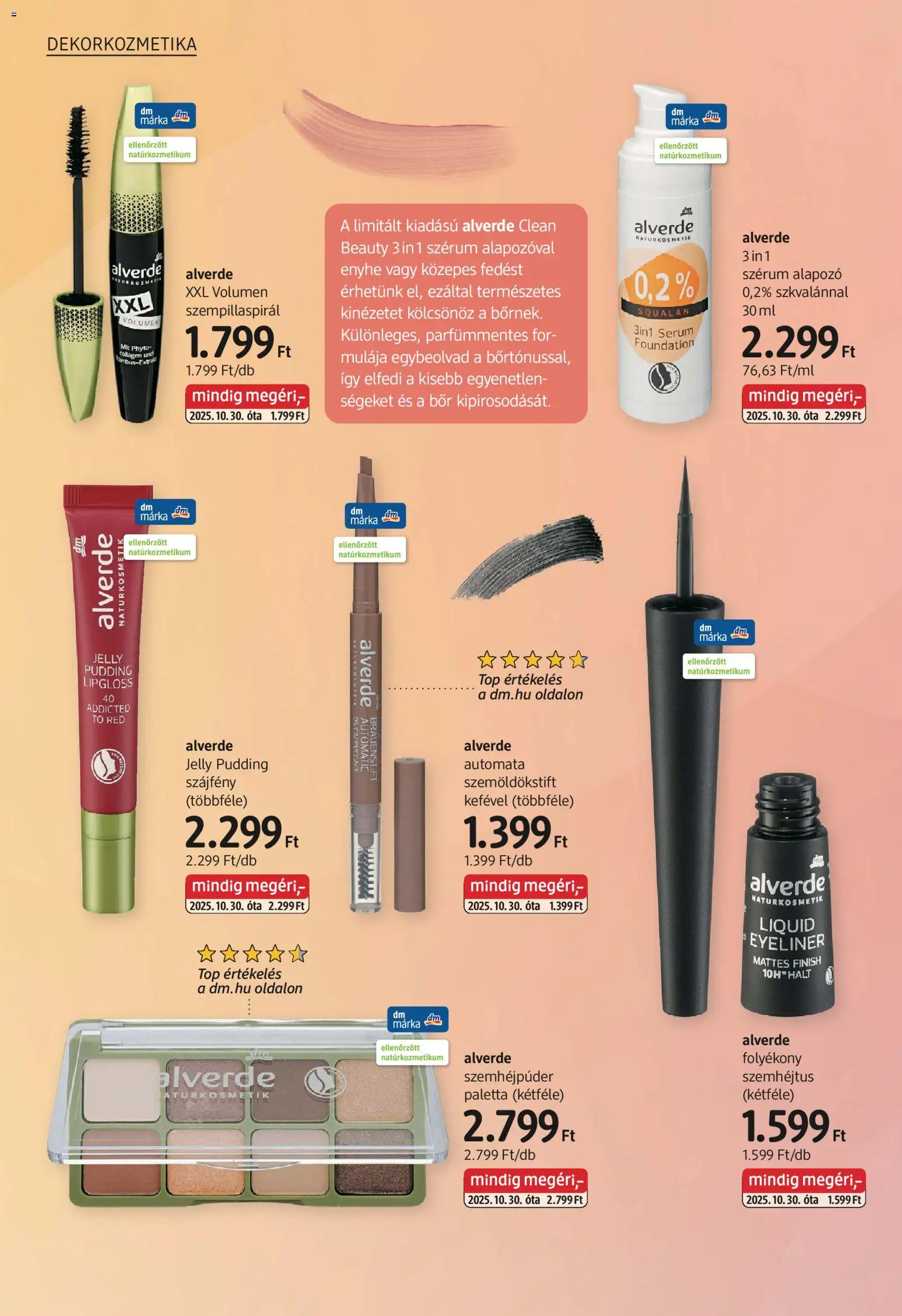 DM Drogerie Markt akciós ujság - amely érvényes a következő dátumtól: 30.10.2025 | Oldal: 30 | Termékek: Szempillaspirál, Szemhéjpúder paletta, Alapozó, Szájfény