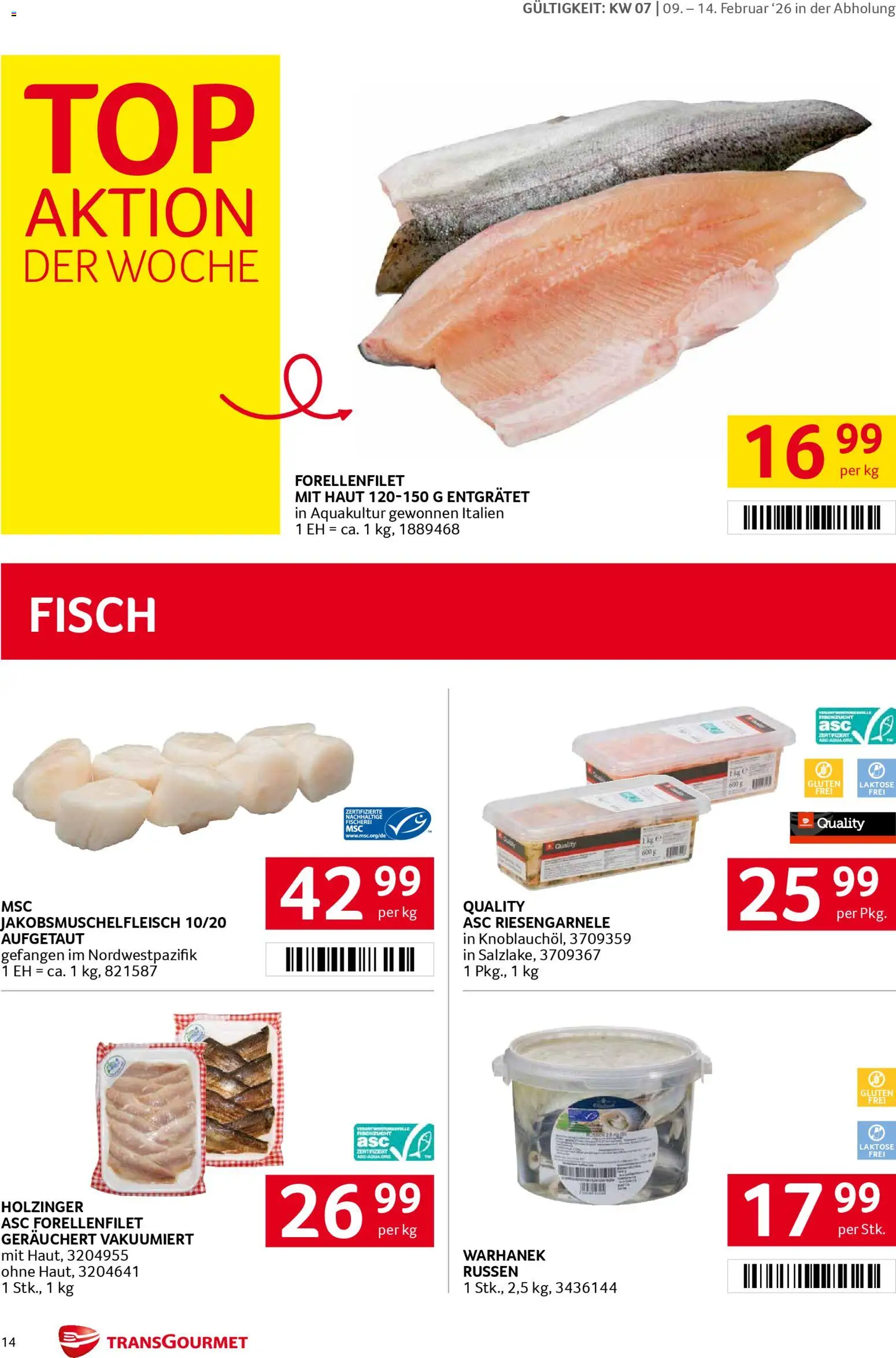 Transgourmet Flugblatt gültig ab 09.02.2026 | Seite: 14 | Produkte: Fisch