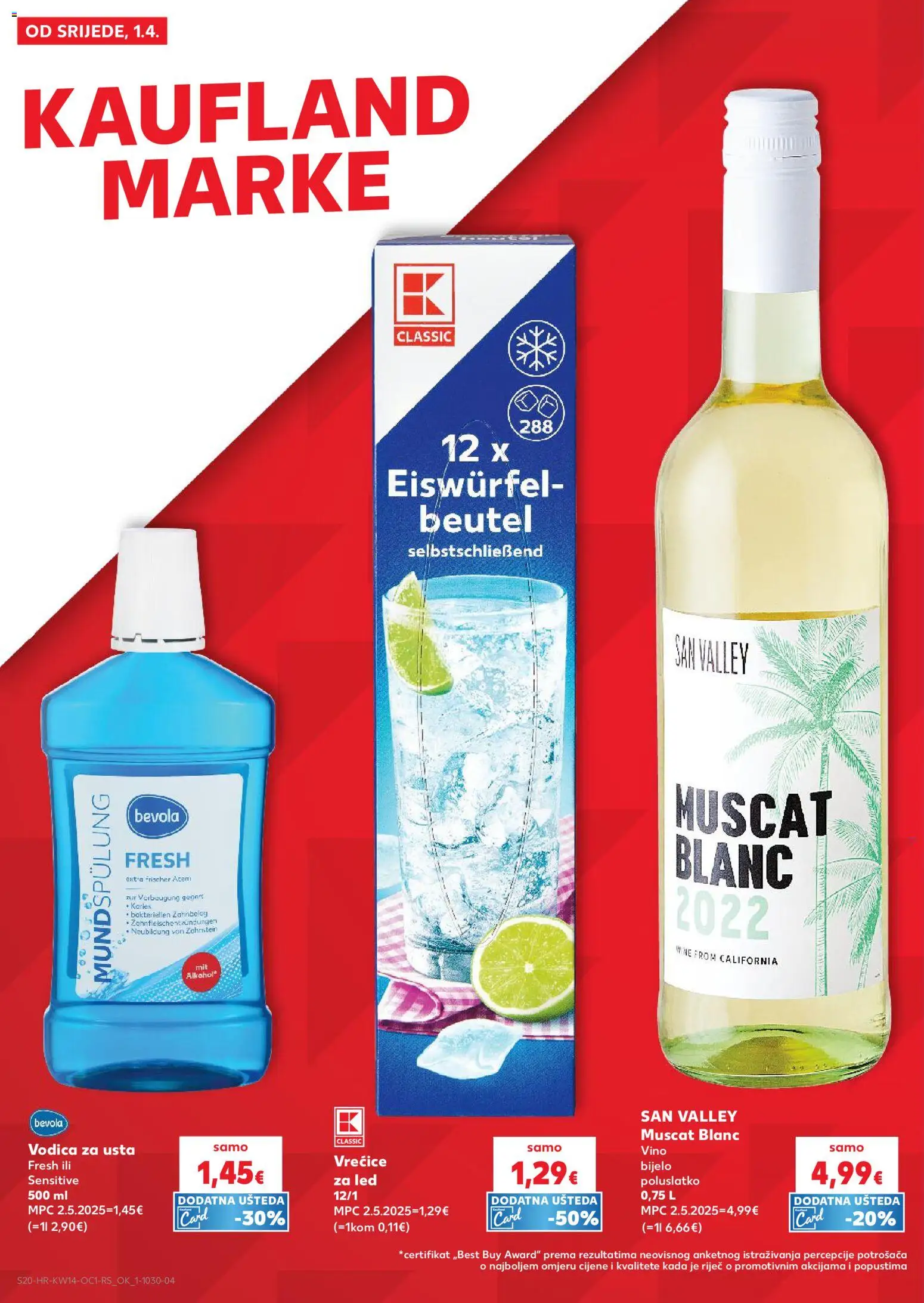 Kaufland katalog | vrijedi od 01.04.2026 | Stranica: 20 | Proizvodi: Alkohol, Vino, Vodica za usta, Vrećice za led