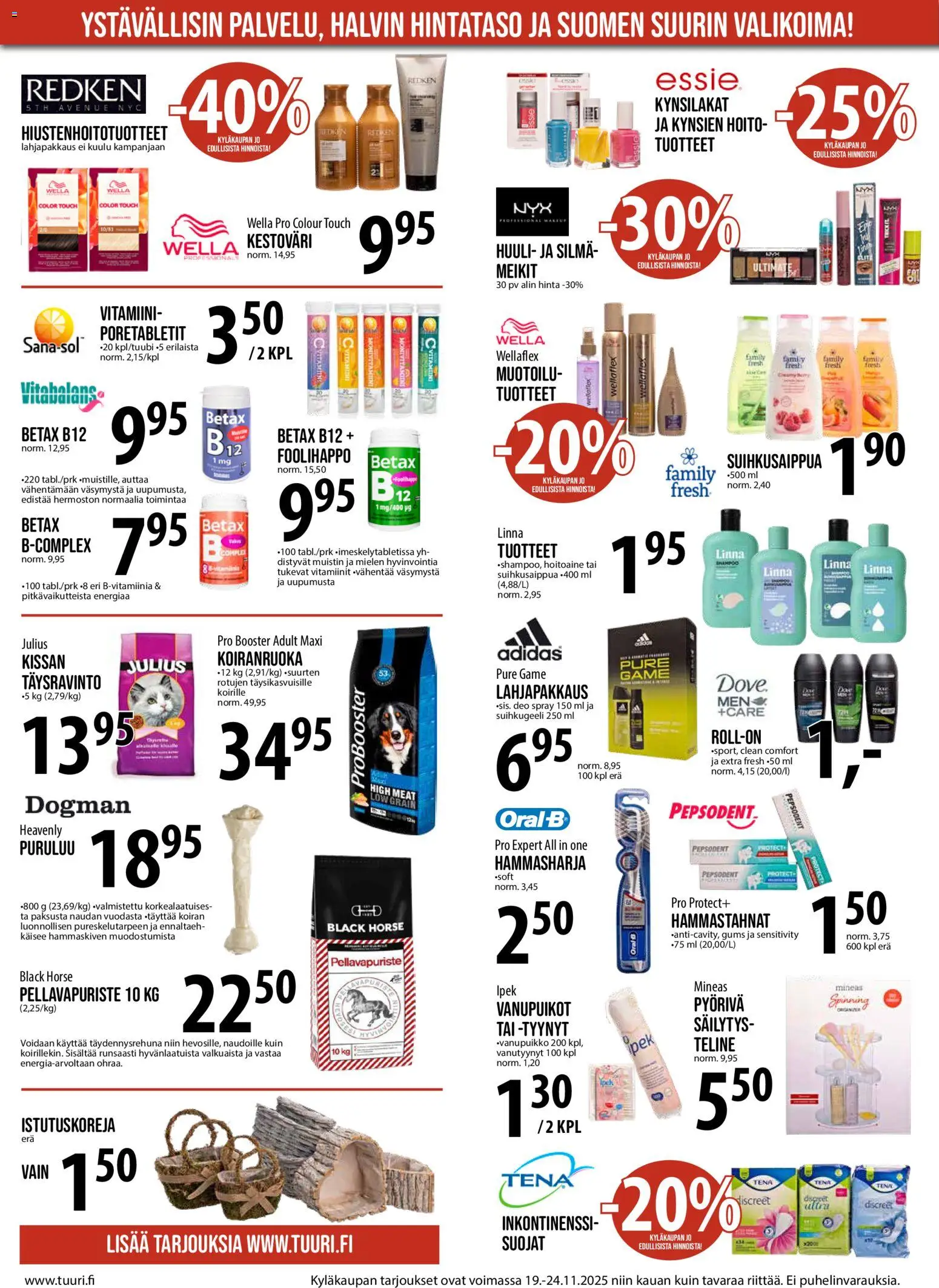 Tuuri tarjoukset – voimassa 19.11.2025 alkaen | Sivu: 7 | Tuotteet: Tyynyt, Suihkugeeli, Hammasharja, Koiranruoka