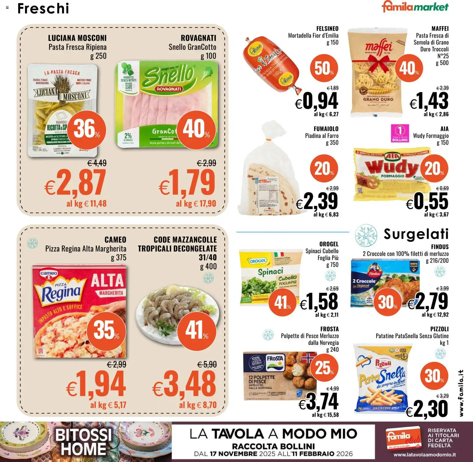 Volantino Famila del 08.01.2026 | Pagina: 7 | Prodotti: Pesce, Mazzancolle, Parmigiano, Polpette