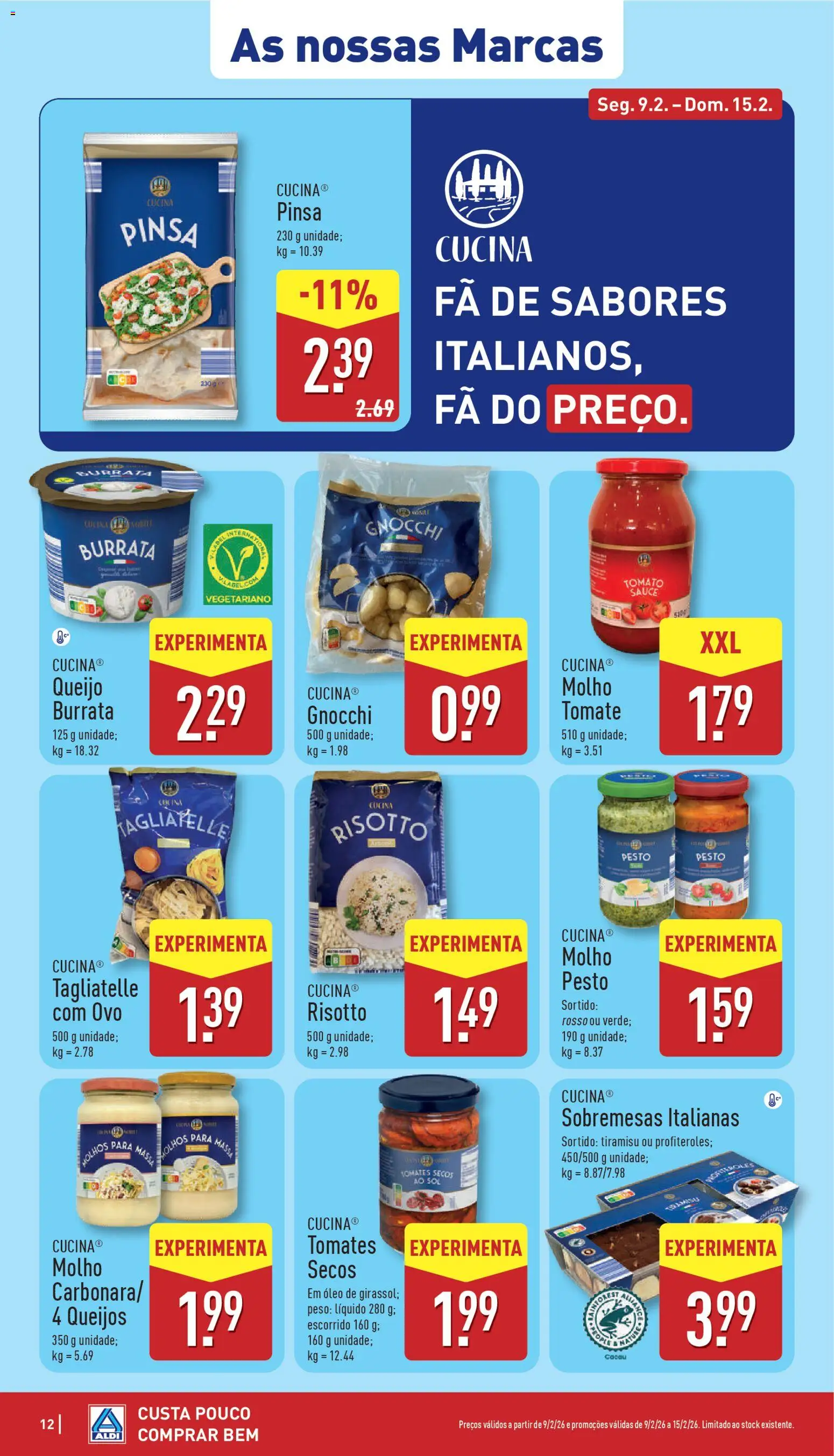 Aldi folheto │ válido de 09.02.2026 | Página: 12 | Produtos: Gnocchi, Queijo, Tomate, Massa