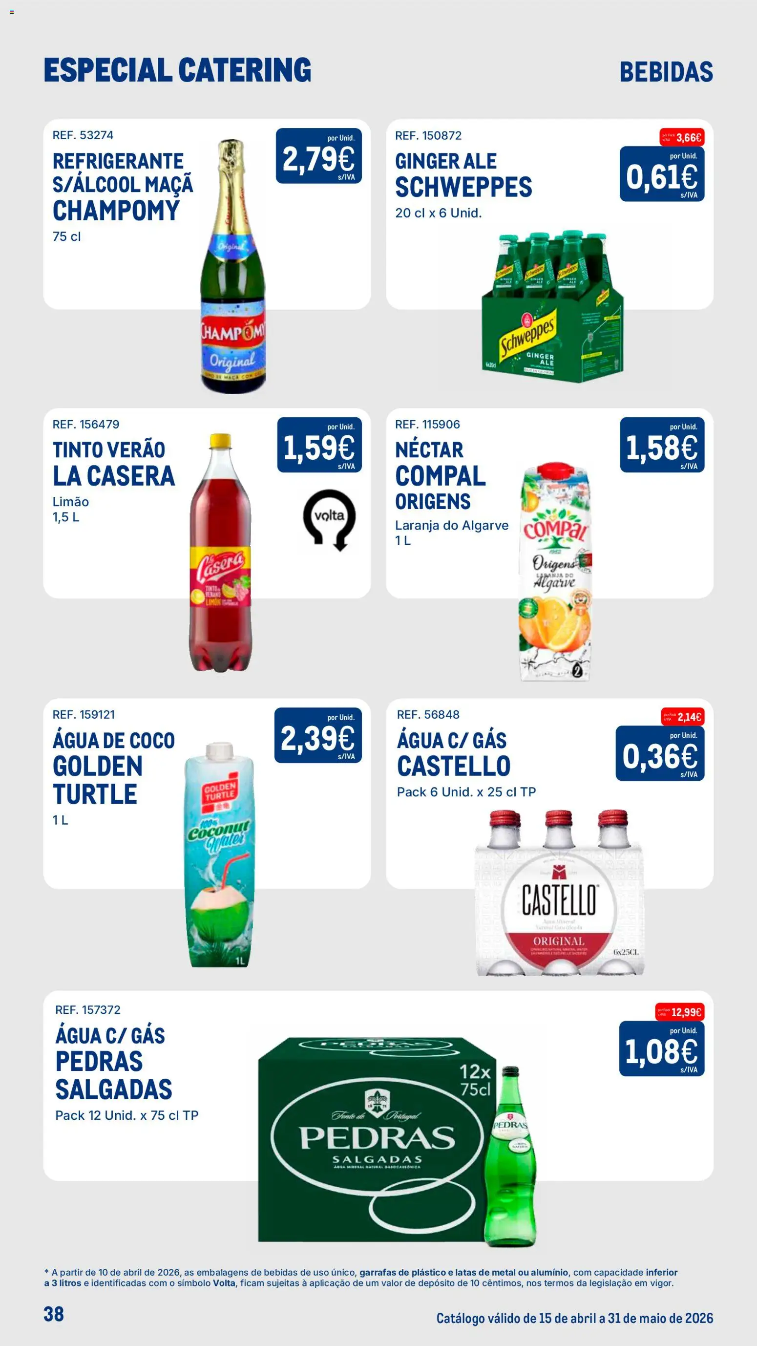 Makro Especial Catering │ válido de 15.04.2026 | Página: 38 | Produtos: Agua, Refrigerante, Maça, Água mineral