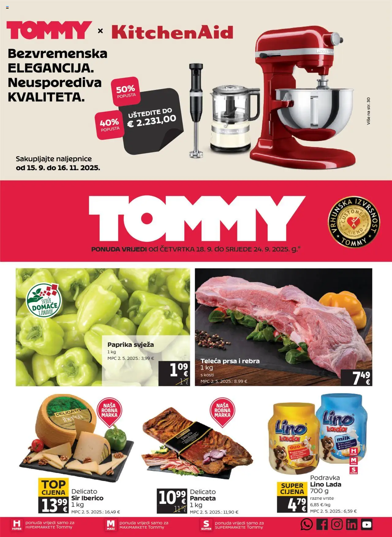 Tommy katalog | vrijedi od 18.09.2025 | Stranica: 1 | Proizvodi: Lino Lada, Podravka, Paprika, Panceta