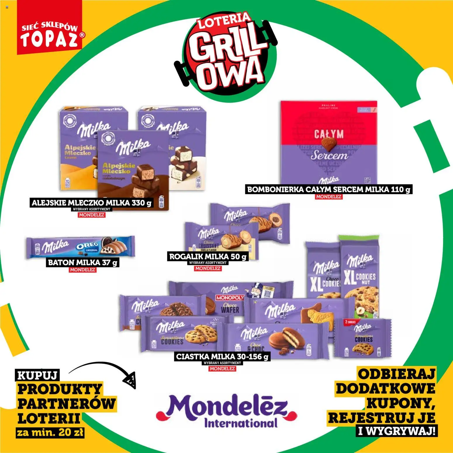 Topaz gazetka - Kupuj, Grilluj I Wygrywaj od 20.04.2026 | Strona: 46 | Produkty: Bombonierka, Milka, Baton, Ciastka