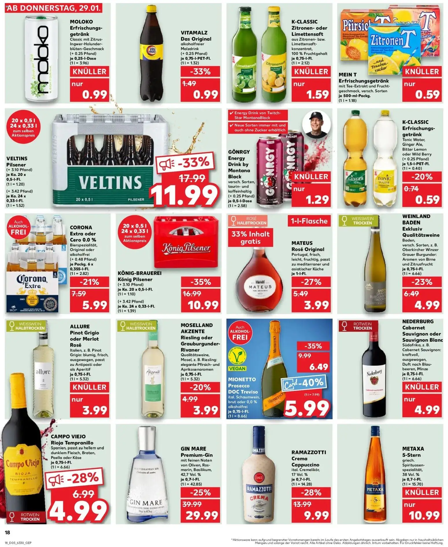 Kaufland prospekt Nienburg	 – gültig ab 29.01.2026 | Seite: 18 | Produkte: Konig pilsener, Weißwein, Weißwein halbtrocken, Pfirsich