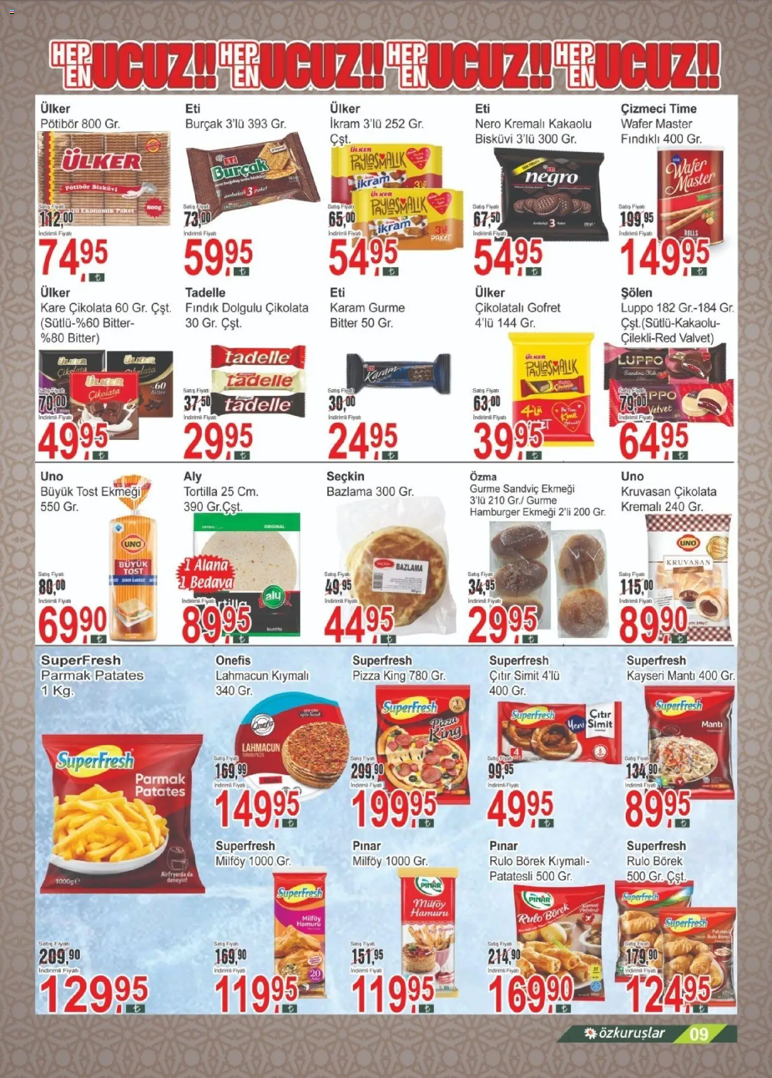 Özkuruşlar Katalog - 13.02.2026 tarihinden itibaren geçerlidir | Sayfa: 9 | Ürünler: Gofret, Çikolatalı gofret, Pizza, Fındık