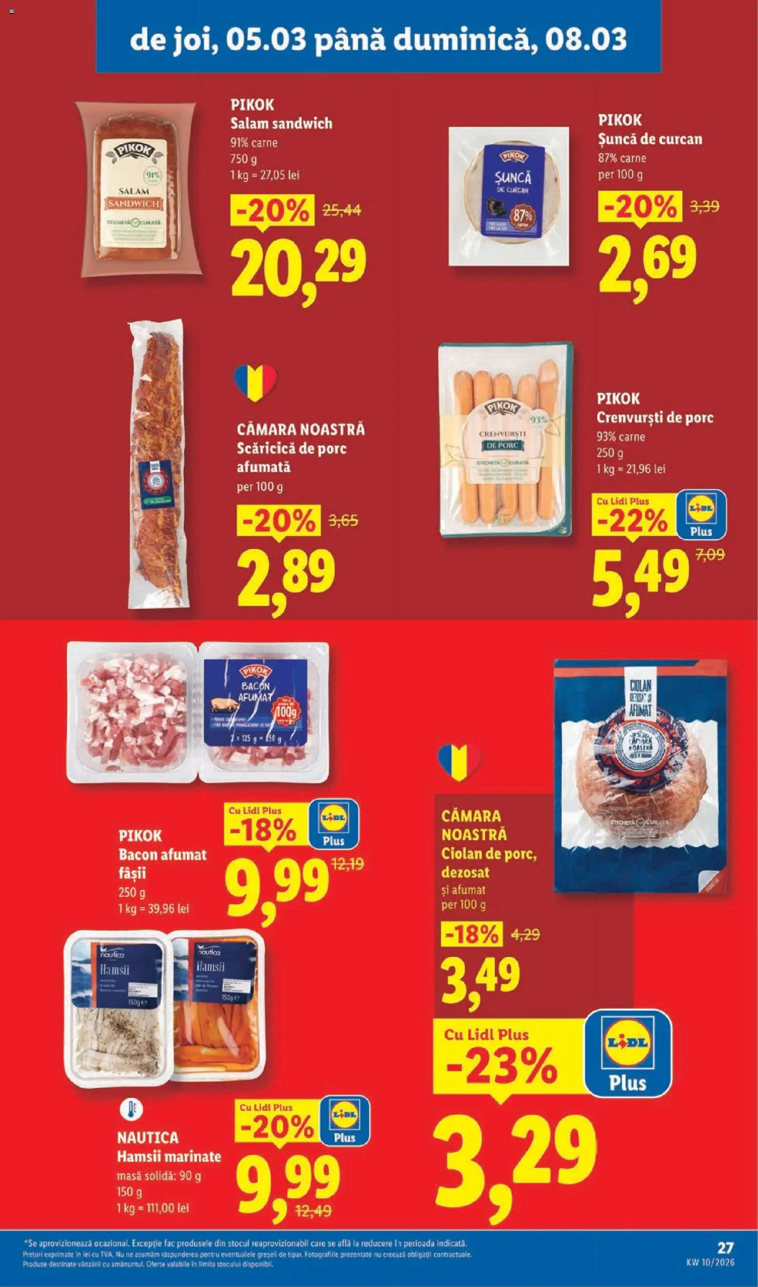 Noul catalog Lidl – valabil de la 02.03.2026 | Pagină: 27 | Produse: Masă, Crenvurști, Bacon, Salam