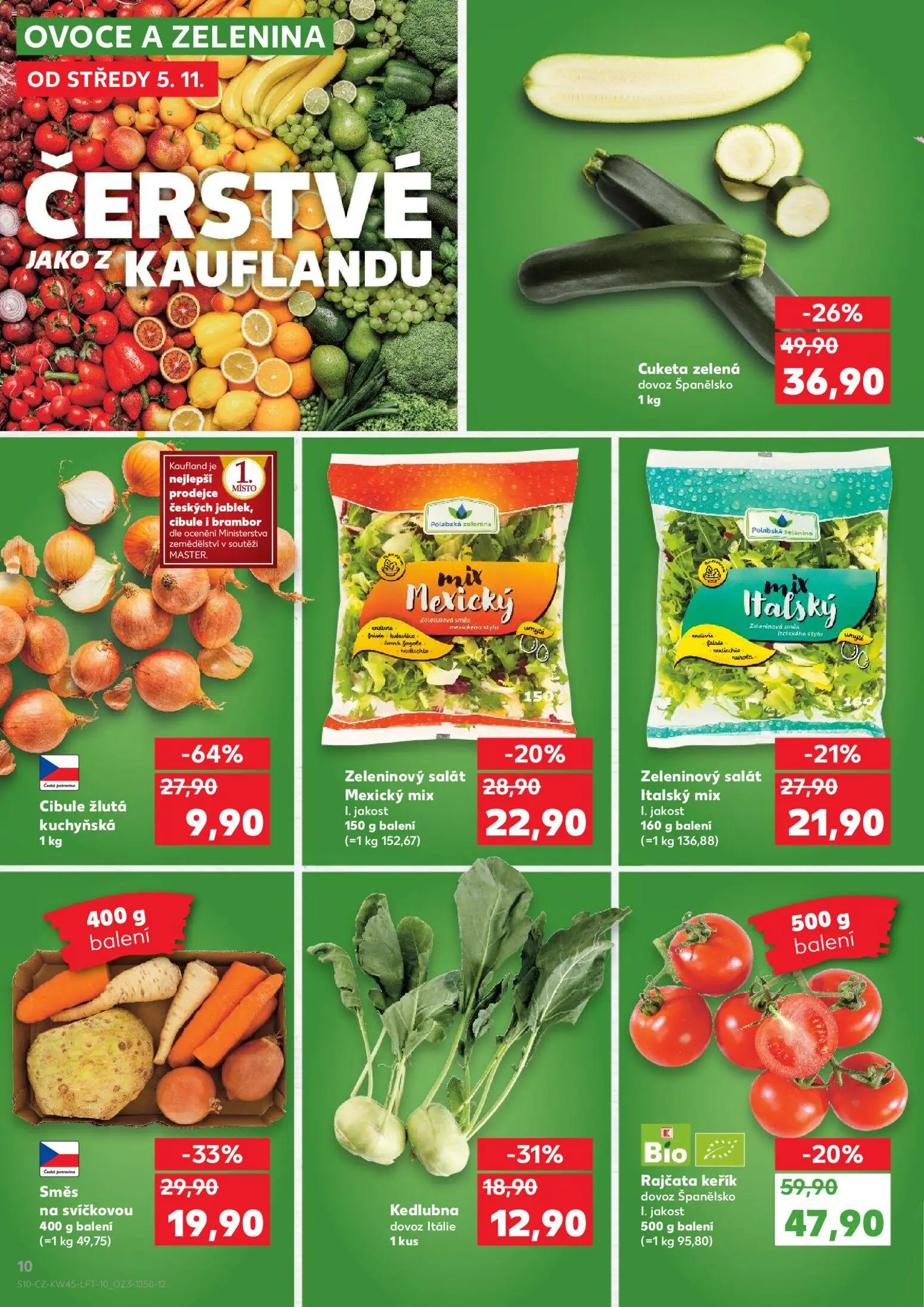 Kaufland leták - Praha 8 od 05.11.2025 | Strana: 10 | Produkty: Ovoce a zelenina, Salát, Zelenina, Cibule